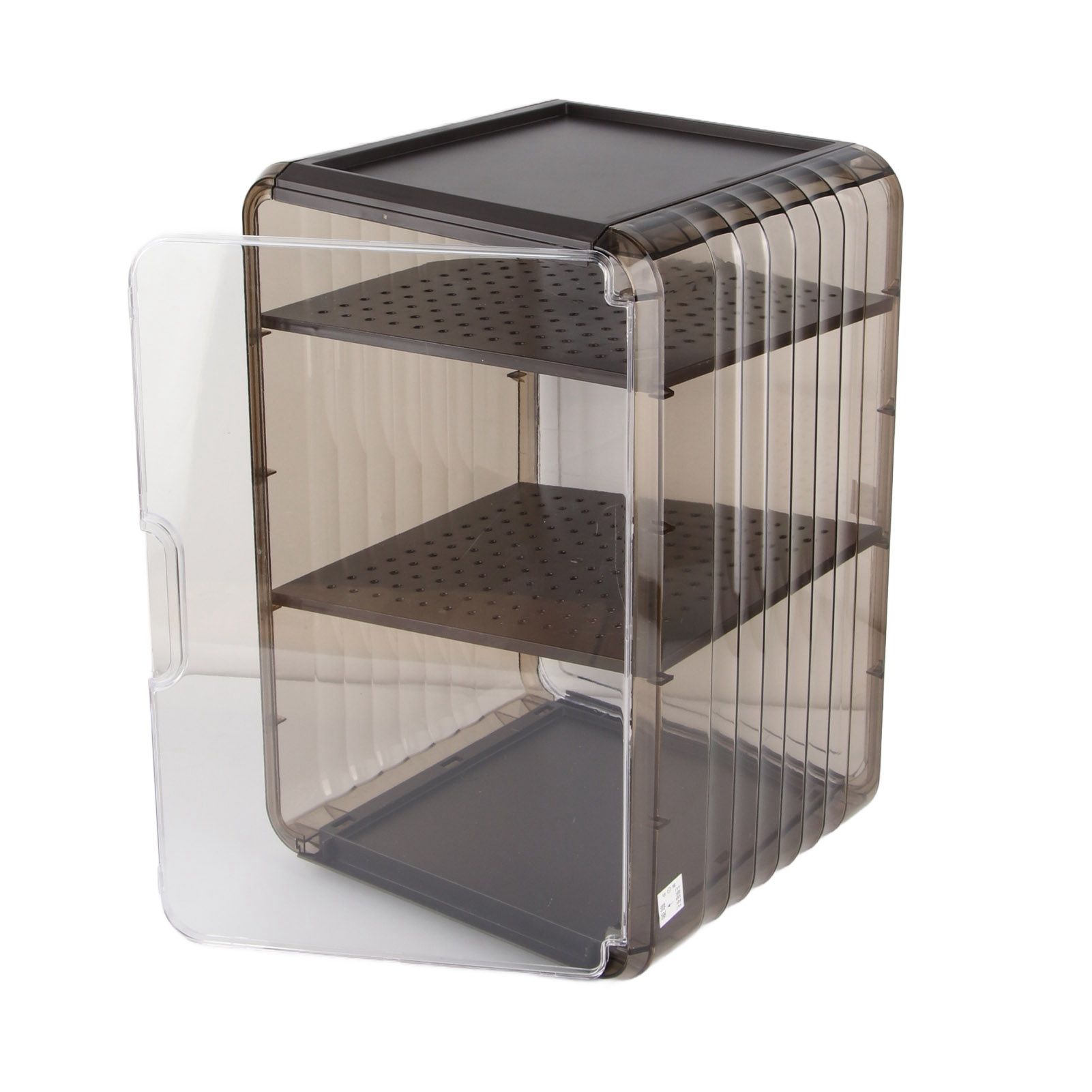 Cup Storage Rack Dustproof Stackable Plastic Clear Cup Organizer Box for Cabinet Desktop Large Black - Image 2