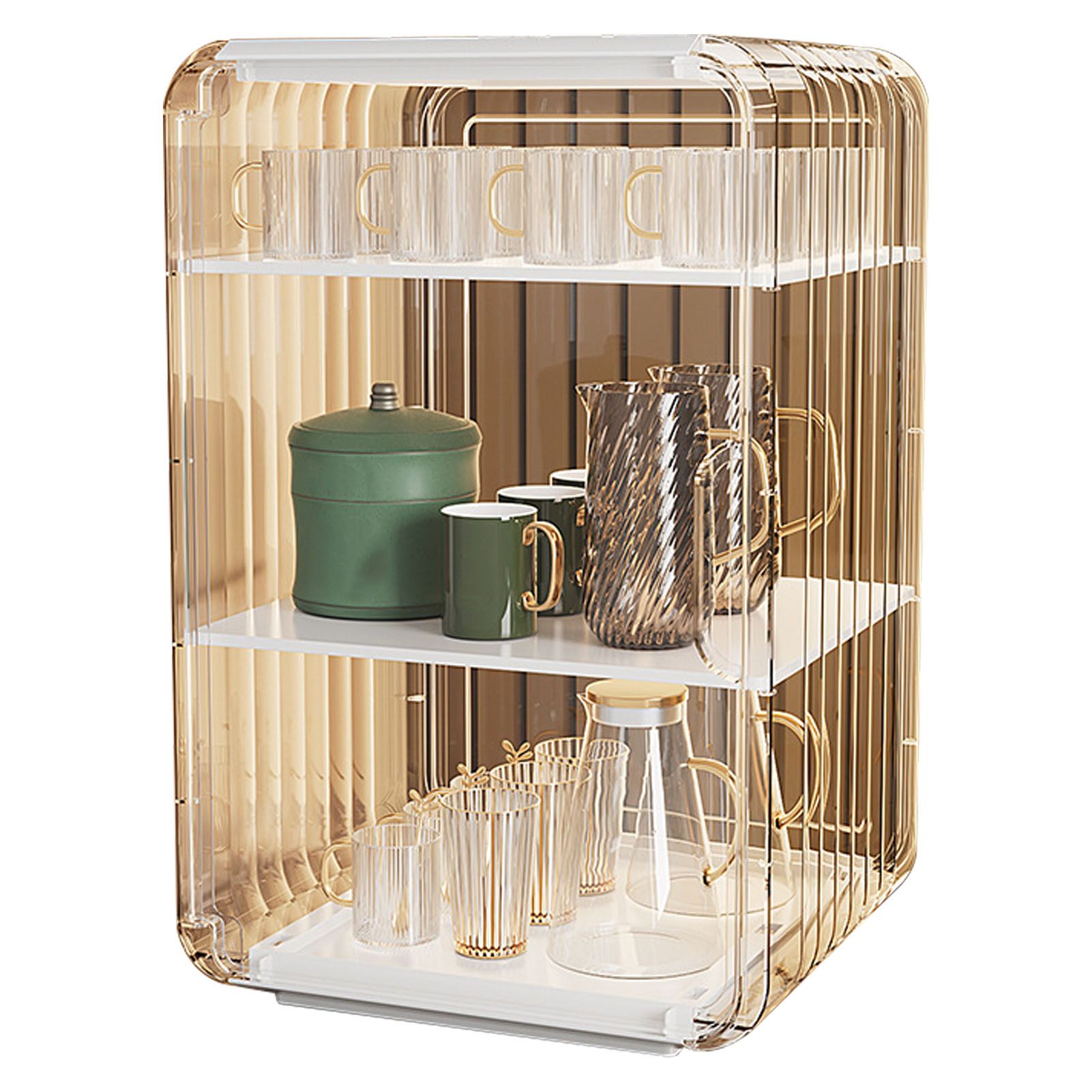 Cup Storage Rack Dustproof Stackable Plastic Clear Cup Organizer Box for Cabinet Desktop Large White - Image 1