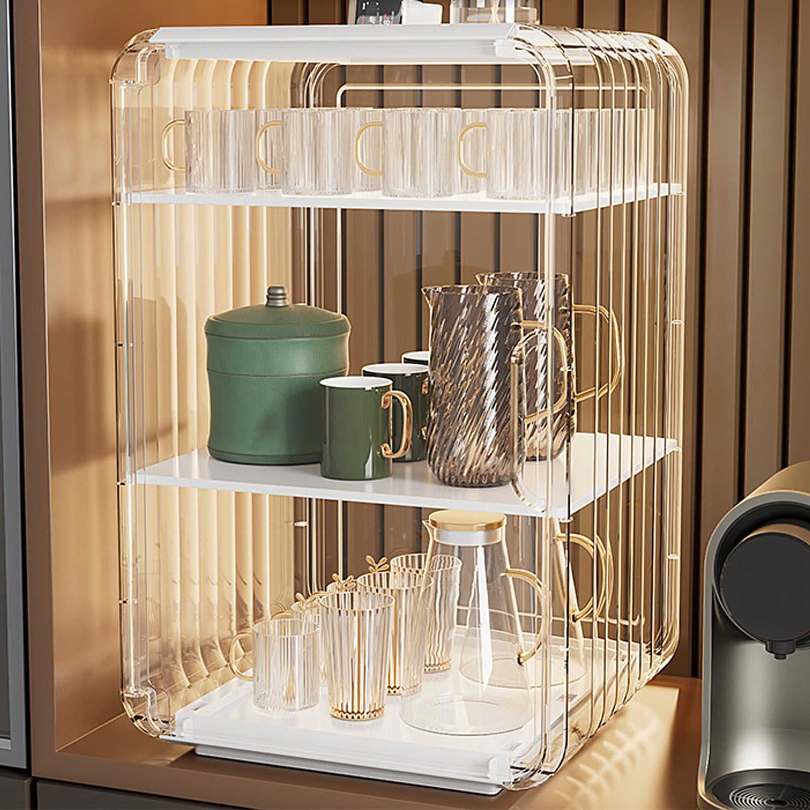 Cup Storage Rack Dustproof Stackable Plastic Clear Cup Organizer Box for Cabinet Desktop Large White - Image 5