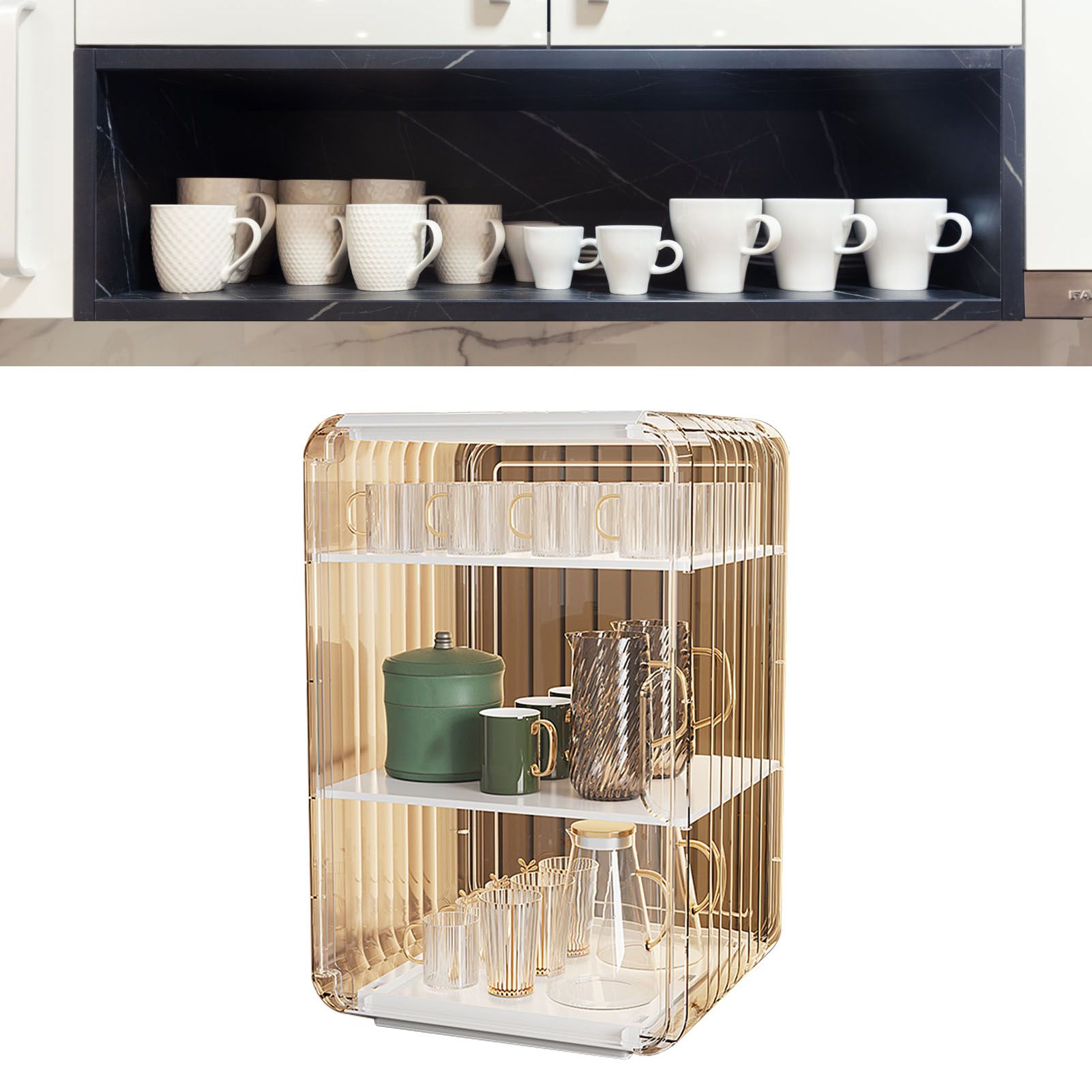 Cup Storage Rack Dustproof Stackable Plastic Clear Cup Organizer Box for Cabinet Desktop Large White - Image 6