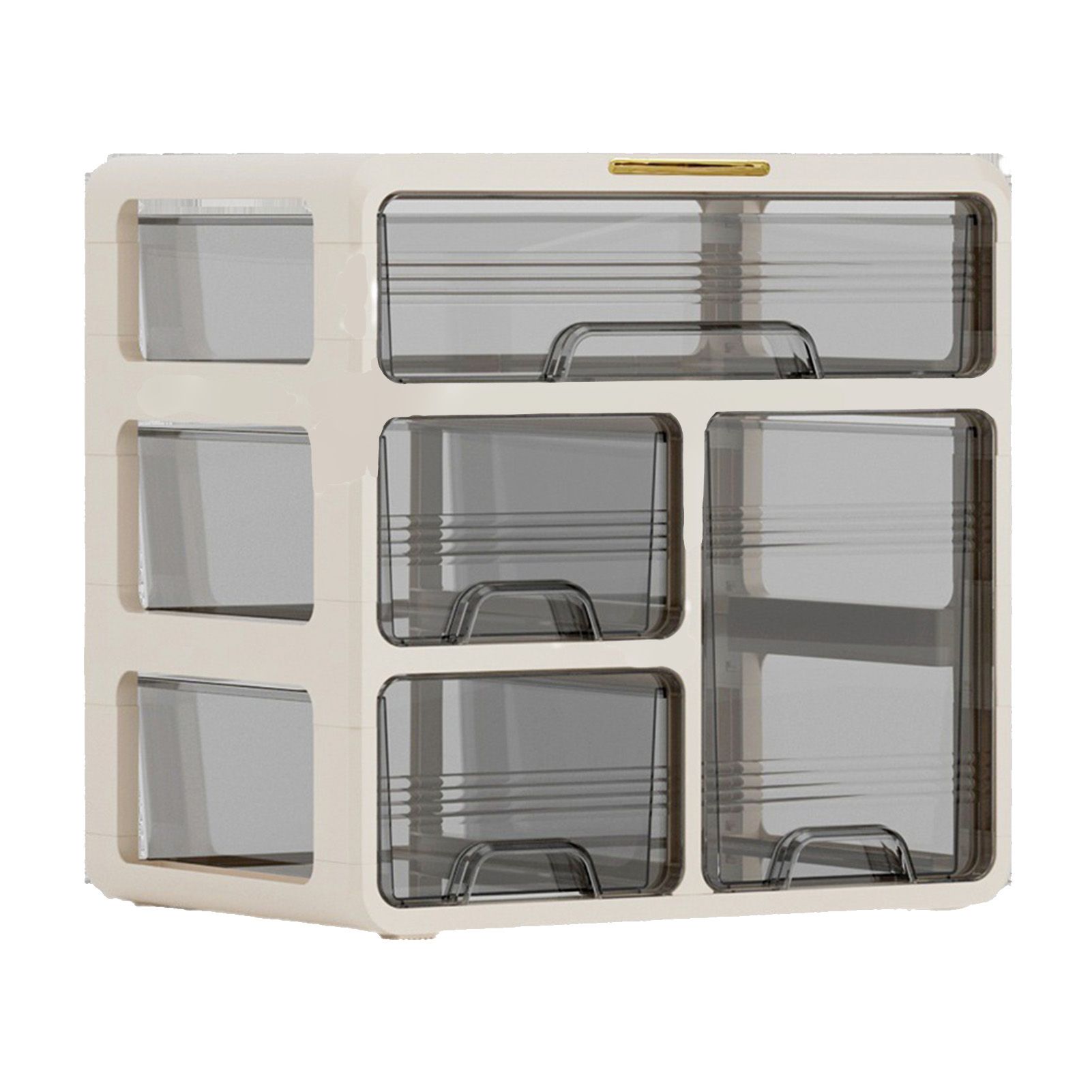 Desk Organizer with Drawer Plastic Desk Storage Box Desktop Organization for Home Collection Cosmetics Office Supplies Cream 3 Layer - Image 1