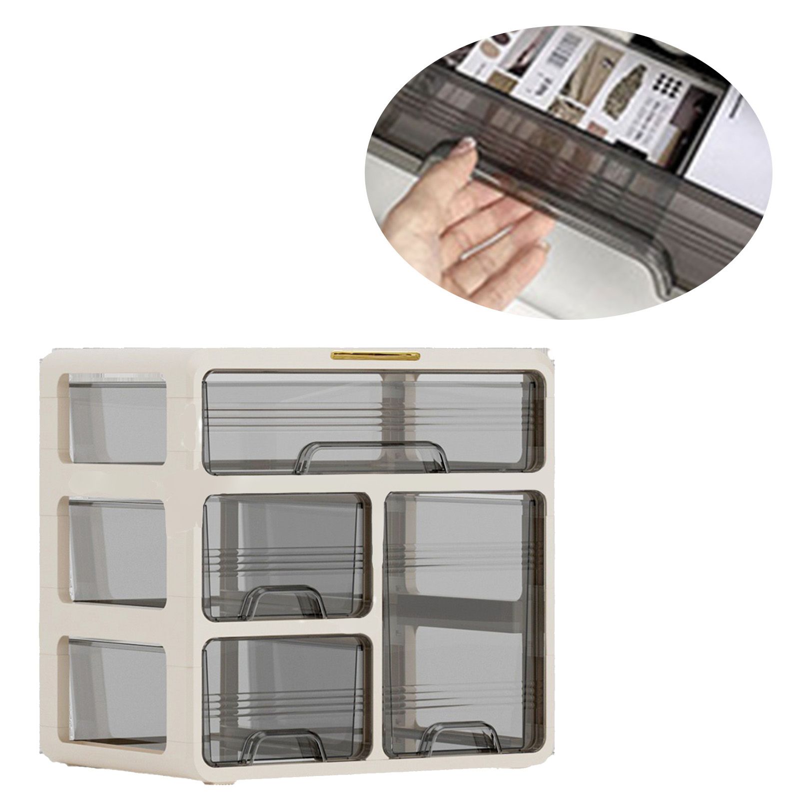 Desk Organizer with Drawer Plastic Desk Storage Box Desktop Organization for Home Collection Cosmetics Office Supplies Cream 3 Layer - Image 4