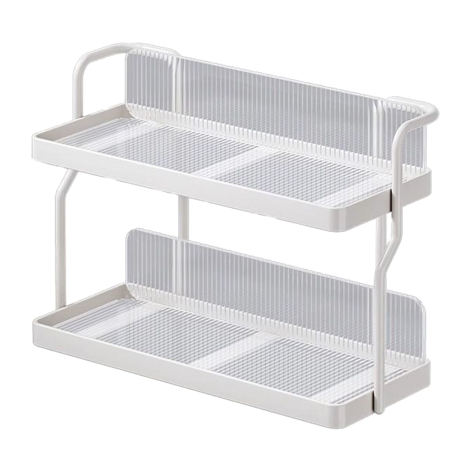 Countertop Shelf Organizer Carbon Steel 2 Tier Multifunctional Kitchen Spice Rack for Bedroom Bathroom Cupboard Under Sink Cream White - Image 1