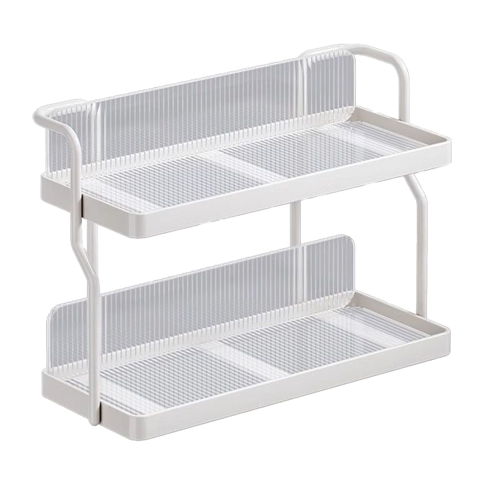 Countertop Shelf Organizer Carbon Steel 2 Tier Multifunctional Kitchen Spice Rack for Bedroom Bathroom Cupboard Under Sink Cream White - Image 2