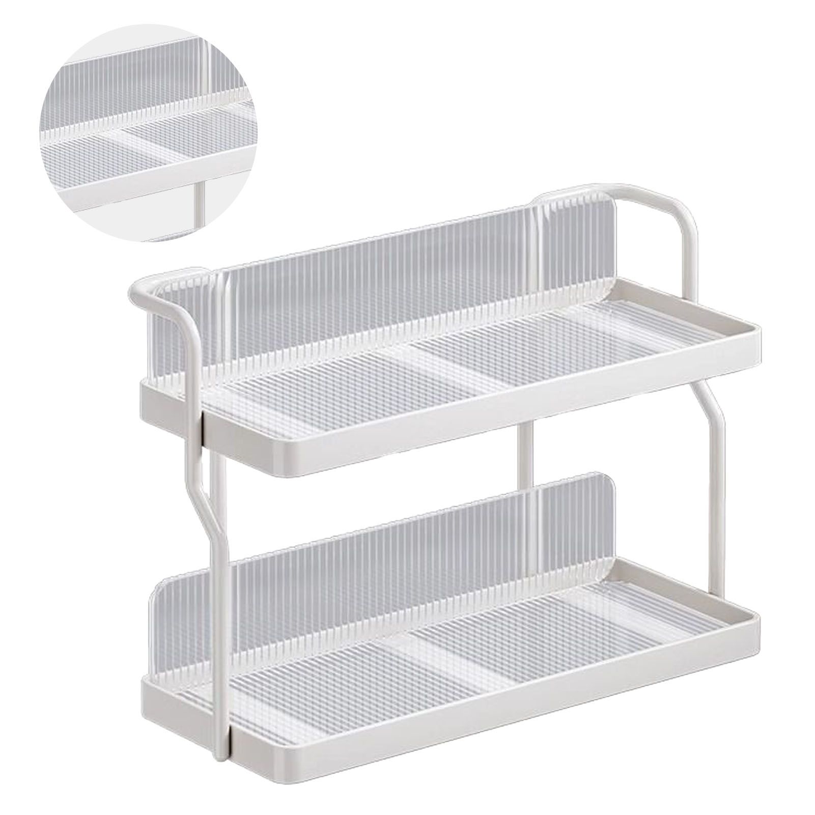 Countertop Shelf Organizer Carbon Steel 2 Tier Multifunctional Kitchen Spice Rack for Bedroom Bathroom Cupboard Under Sink Cream White - Image 3