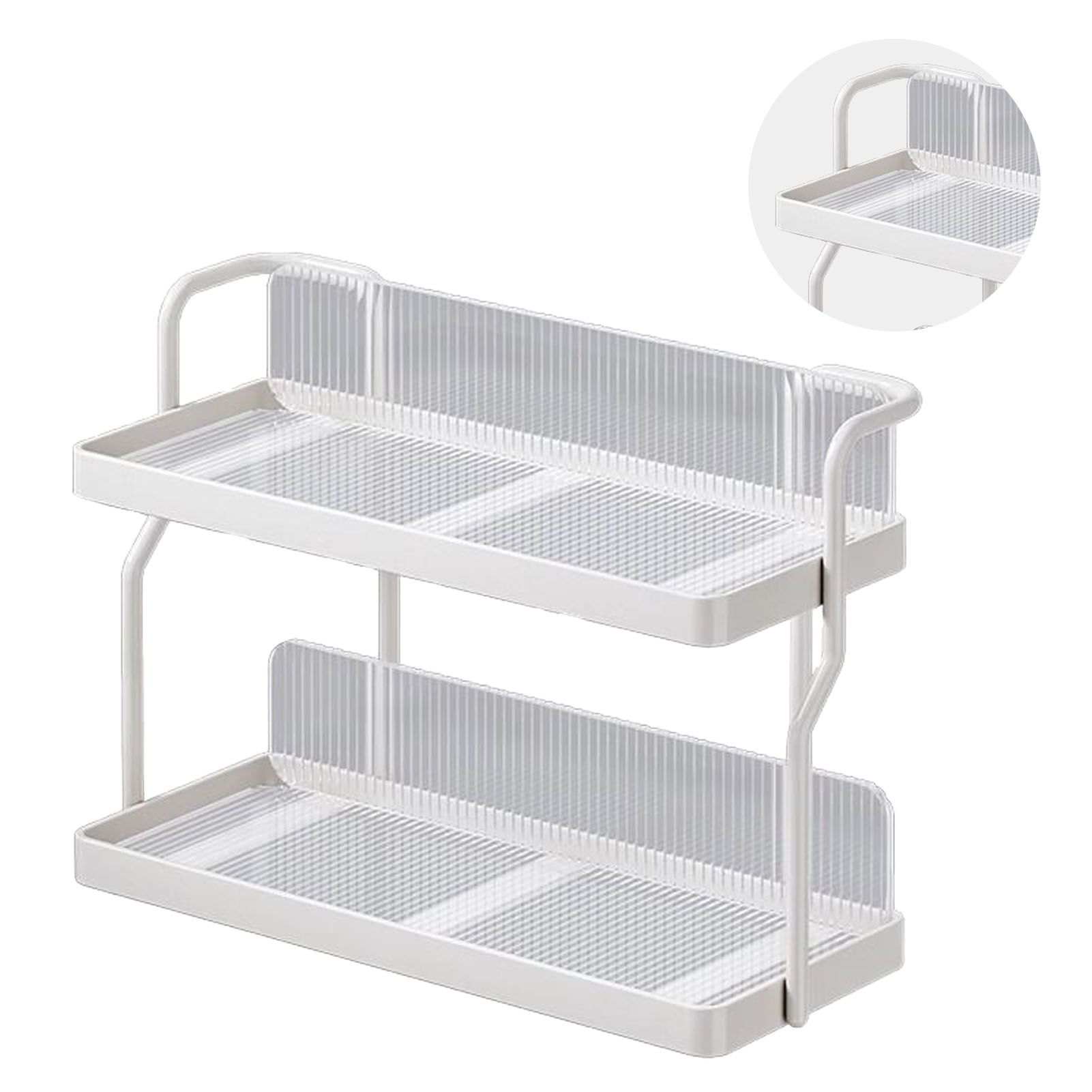 Countertop Shelf Organizer Carbon Steel 2 Tier Multifunctional Kitchen Spice Rack for Bedroom Bathroom Cupboard Under Sink Cream White - Image 4