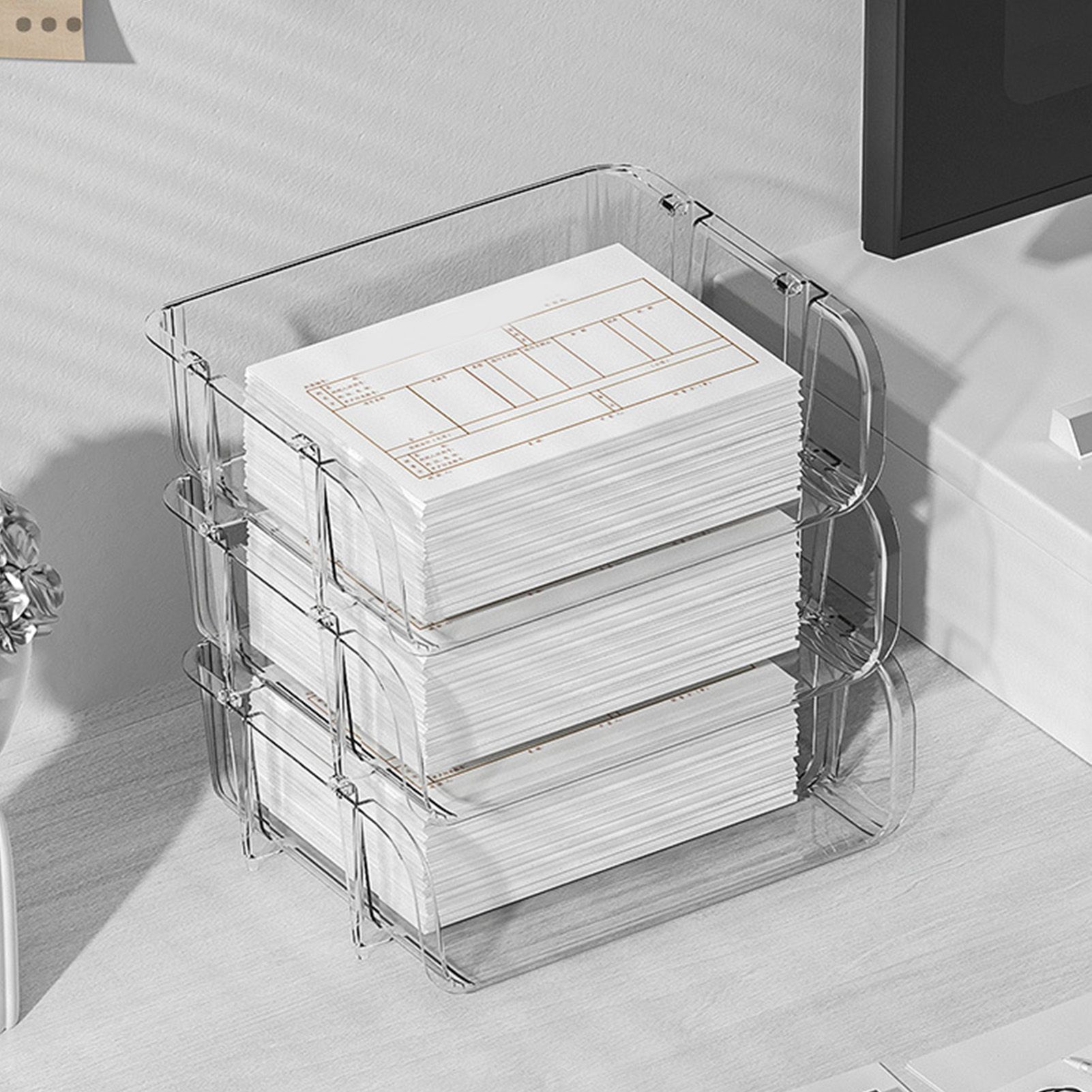 Transparent Desktop Stationery Organizer Stackable Stationery Files Storage Shelf Desktop Organizer L 26.5x33.2x8.5cm - Image 6