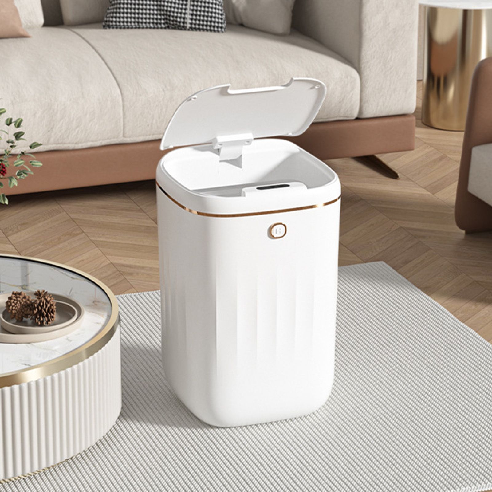 Automatic Trash Can 20L Touchless Sensor Easy Clean PP Waterproof Electric Garbage Bin for Kitchen Bathroom White Golden Battery Free - Image 5