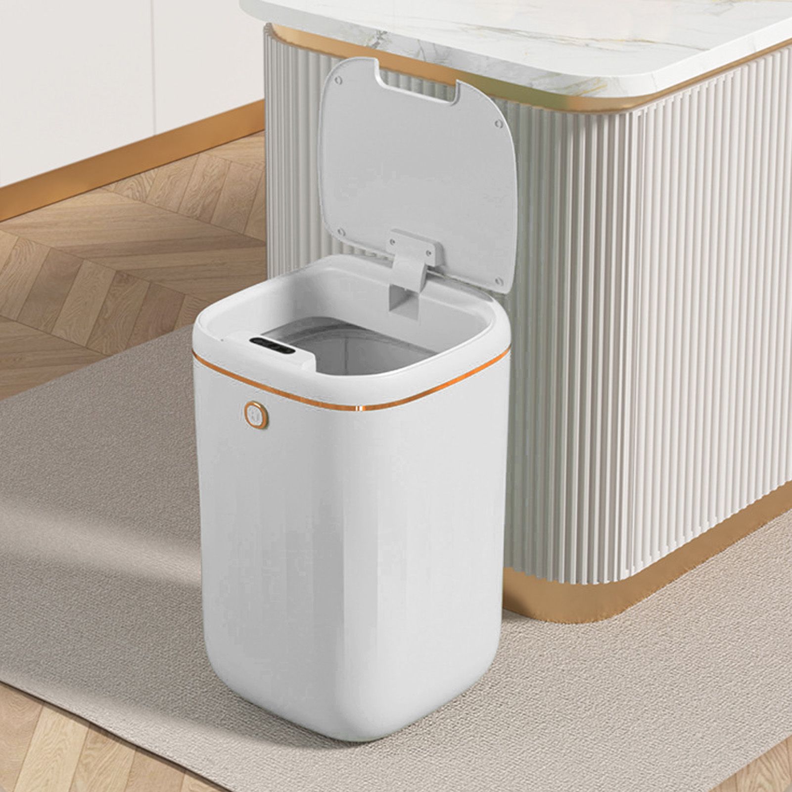 Automatic Trash Can 20L Touchless Sensor Easy Clean PP Waterproof Electric Garbage Bin for Kitchen Bathroom White Golden Battery Powered - Image 6