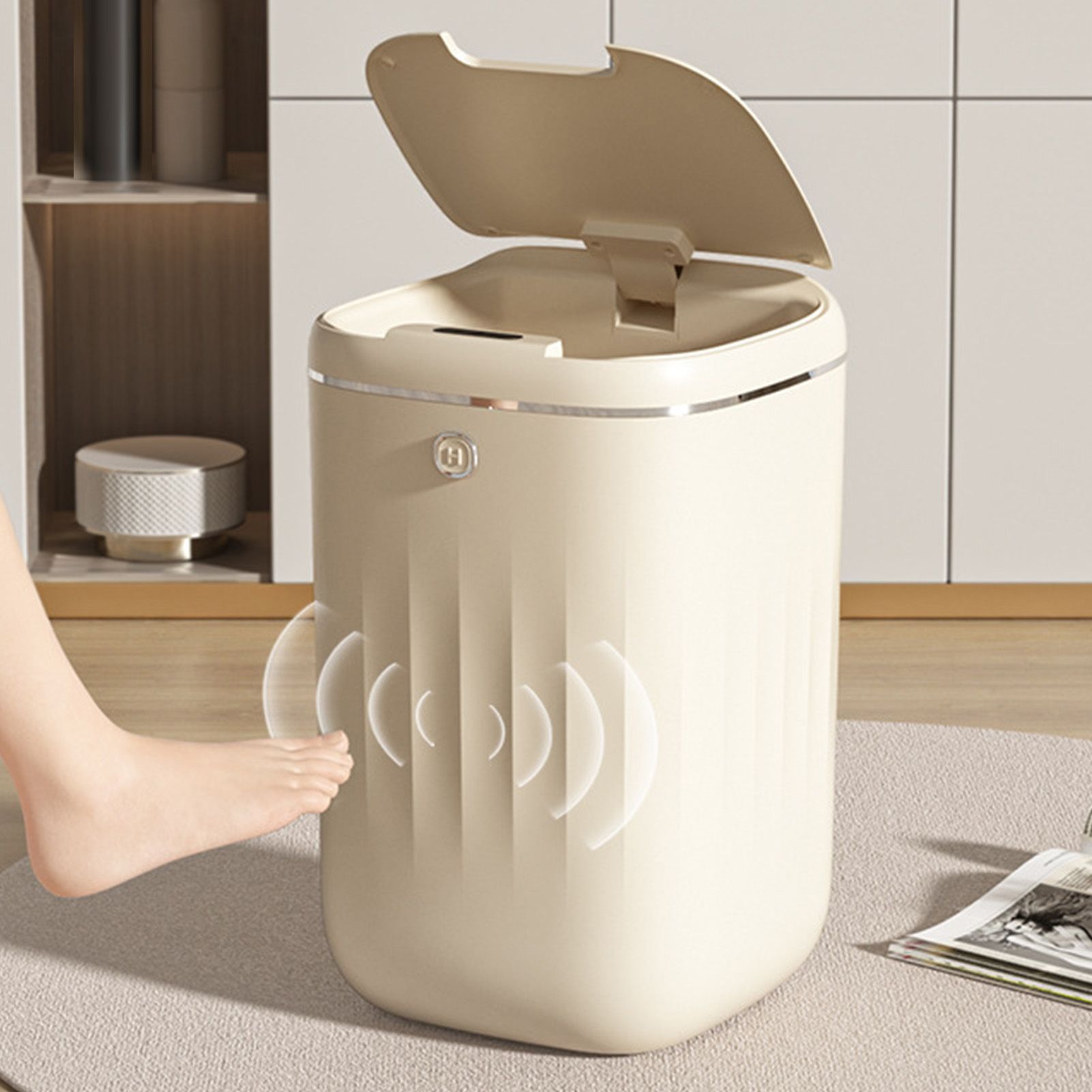 Automatic Trash Can 20L Touchless Sensor Easy Clean PP Waterproof Electric Garbage Bin for Kitchen Bathroom Cream White Battery Powered - Image 5