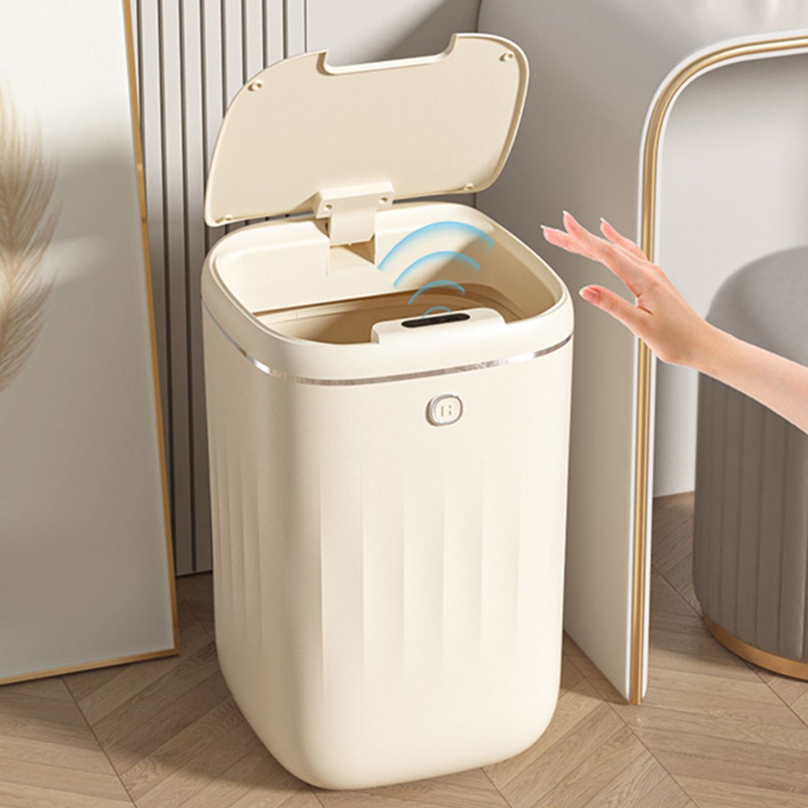 Automatic Trash Can 20L Touchless Sensor Easy Clean PP Waterproof Electric Garbage Bin for Kitchen Bathroom Cream White Battery Powered - Image 6