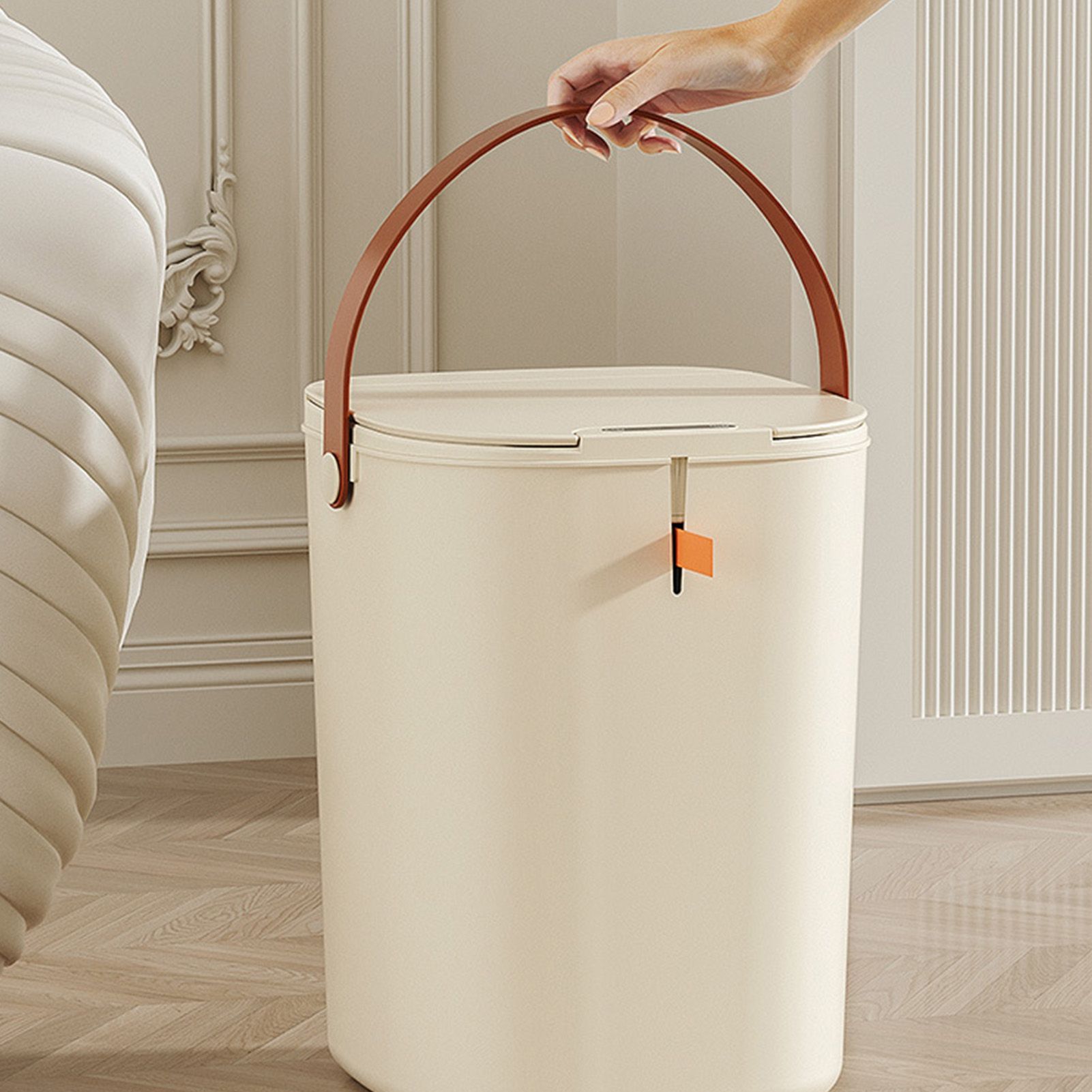 20L Sensor Trash Can with Handle ABS Automatic Induction Touchless Garbage Can for Bathroom Cream Color - Image 5