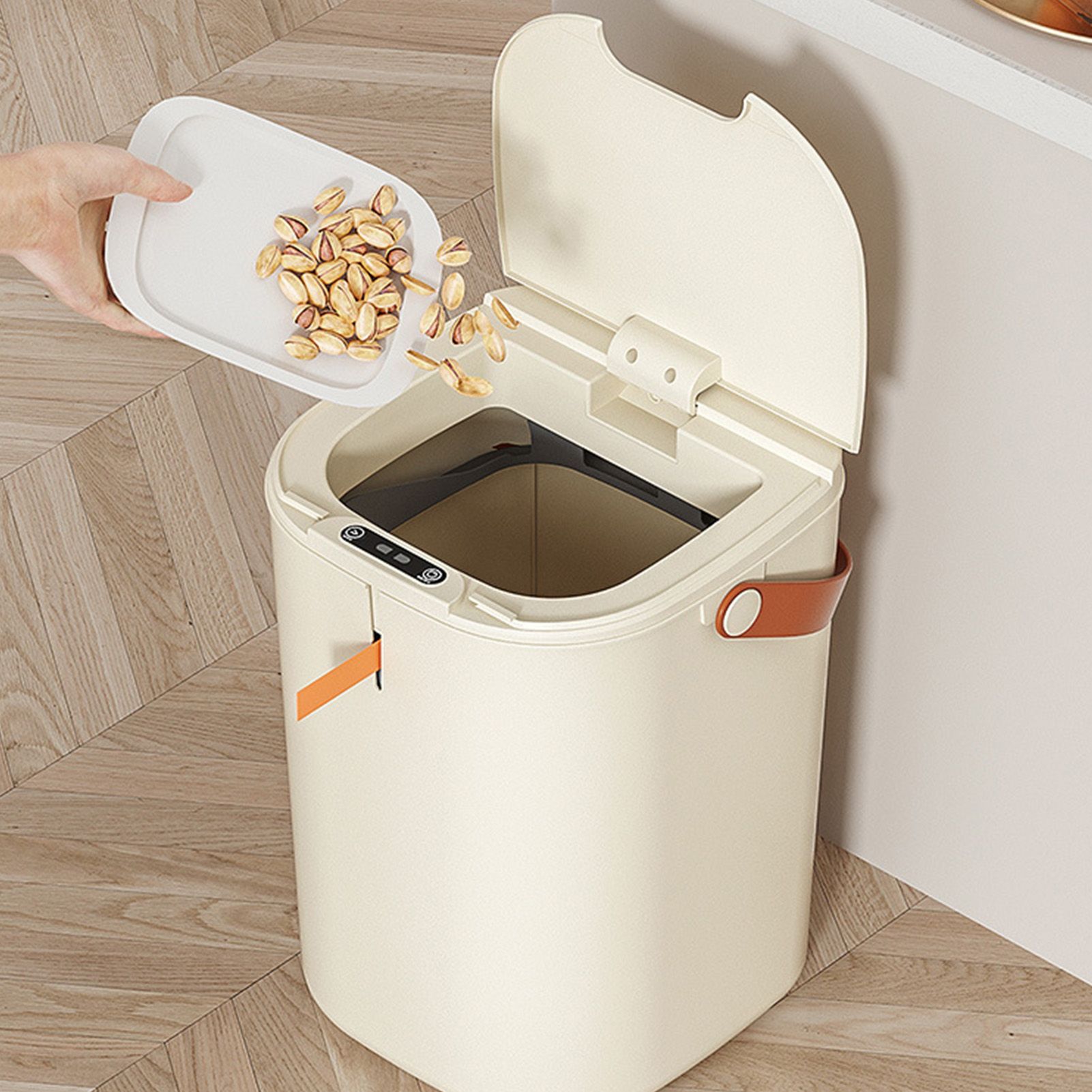 20L Sensor Trash Can with Handle ABS Automatic Induction Touchless Garbage Can for Bathroom Cream Color - Image 6