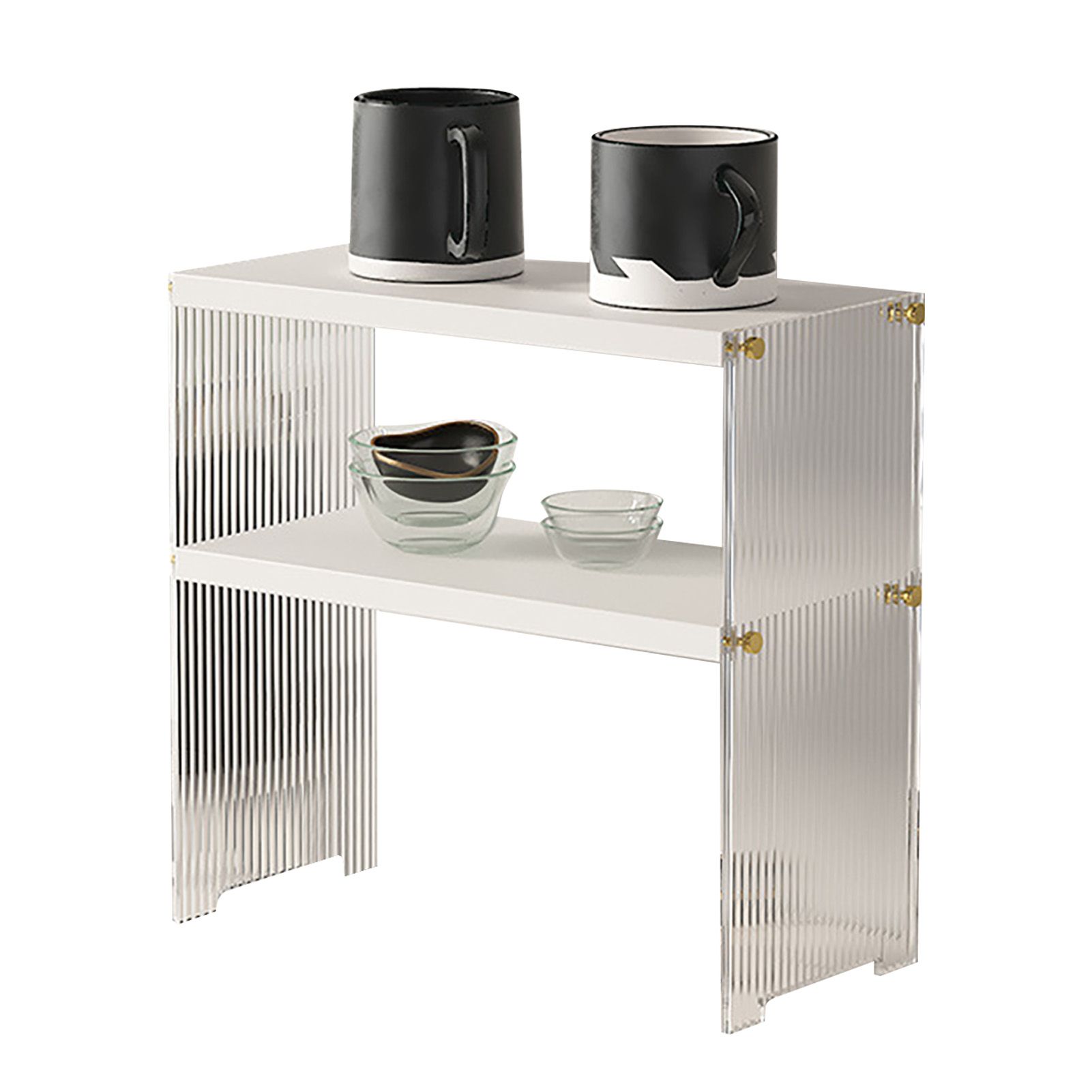 Coffee Mug Storage Shelf Stable Support Large Capacity Countertop Organizer for Living Room Bedroom White 2 Tier - Image 1