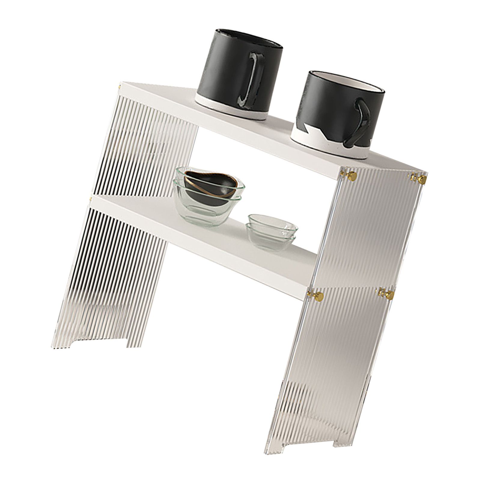 Coffee Mug Storage Shelf Stable Support Large Capacity Countertop Organizer for Living Room Bedroom White 2 Tier - Image 2