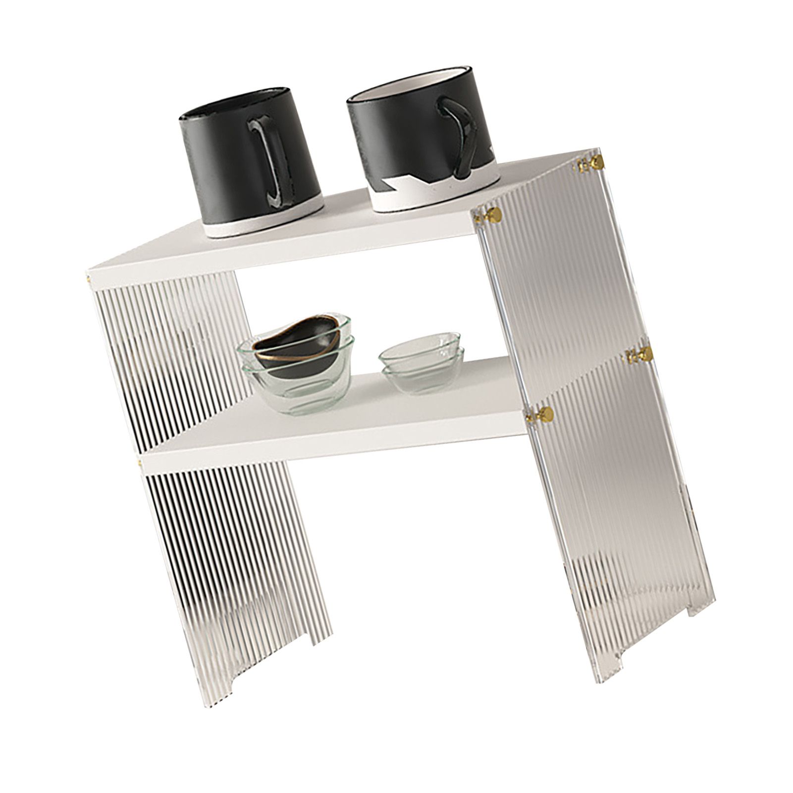 Coffee Mug Storage Shelf Stable Support Large Capacity Countertop Organizer for Living Room Bedroom White 2 Tier - Image 3