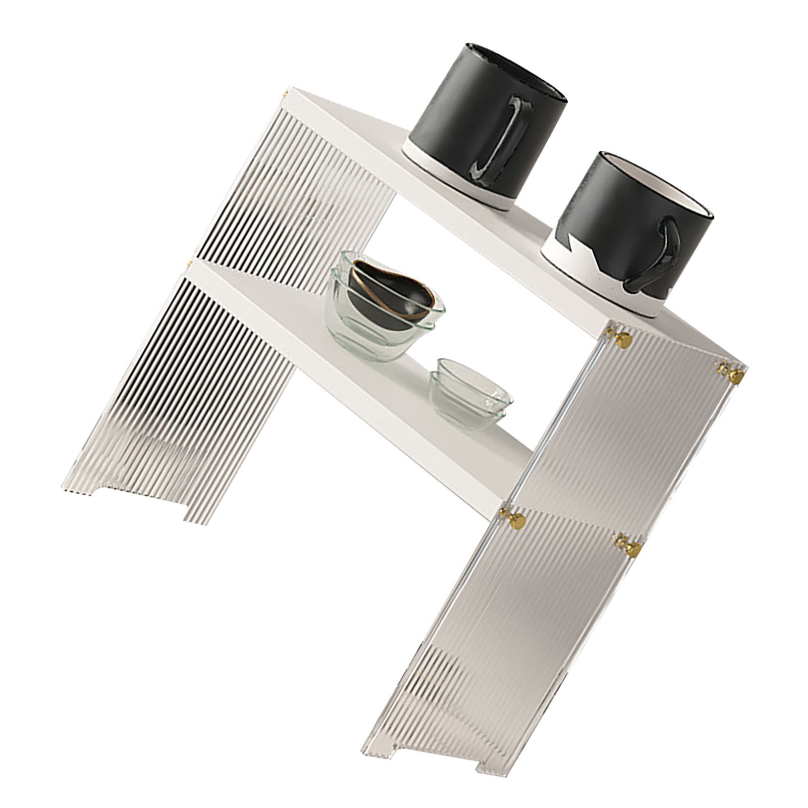 Coffee Mug Storage Shelf Stable Support Large Capacity Countertop Organizer for Living Room Bedroom White 2 Tier - Image 4