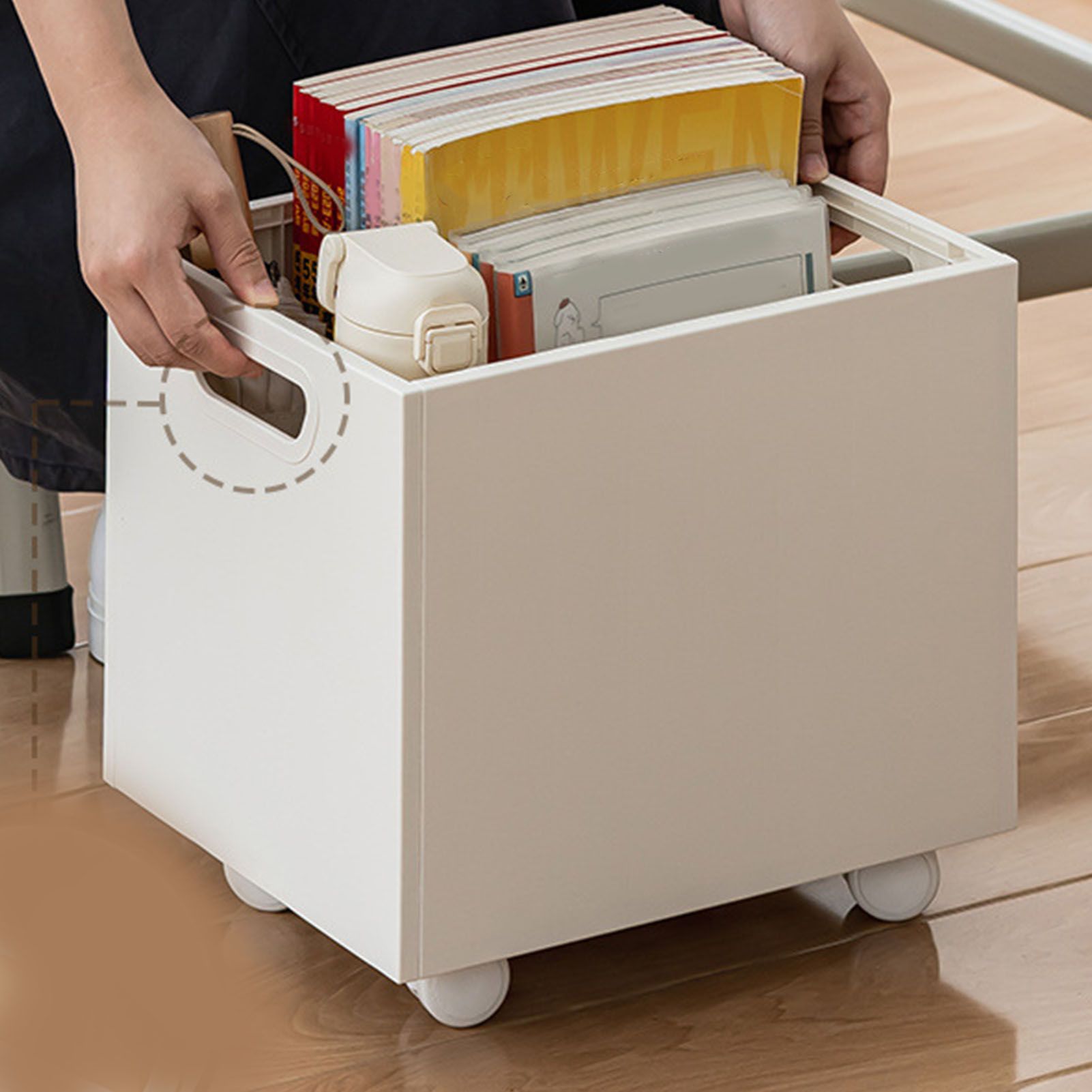 Book Storage Box with Dual Side Handles Stackable 50kg Load Bearing Multifunctional Use File Storage Bins With Wheel - Image 6