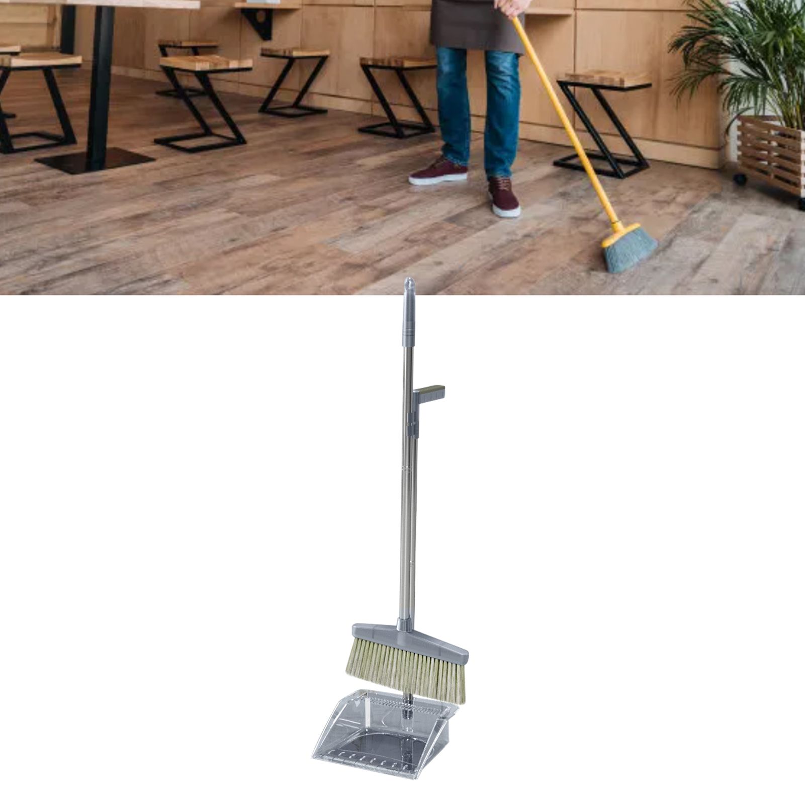 Broom Dustpan Set Cleaning Tool Dust Pan Long Handle Broom Brush Kit for Home Bedroom Gray - Image 5