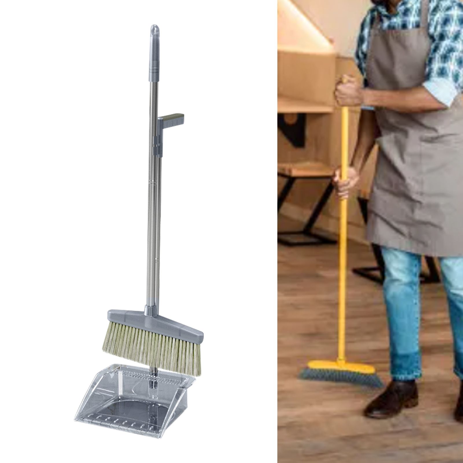Broom Dustpan Set Cleaning Tool Dust Pan Long Handle Broom Brush Kit for Home Bedroom Gray - Image 6