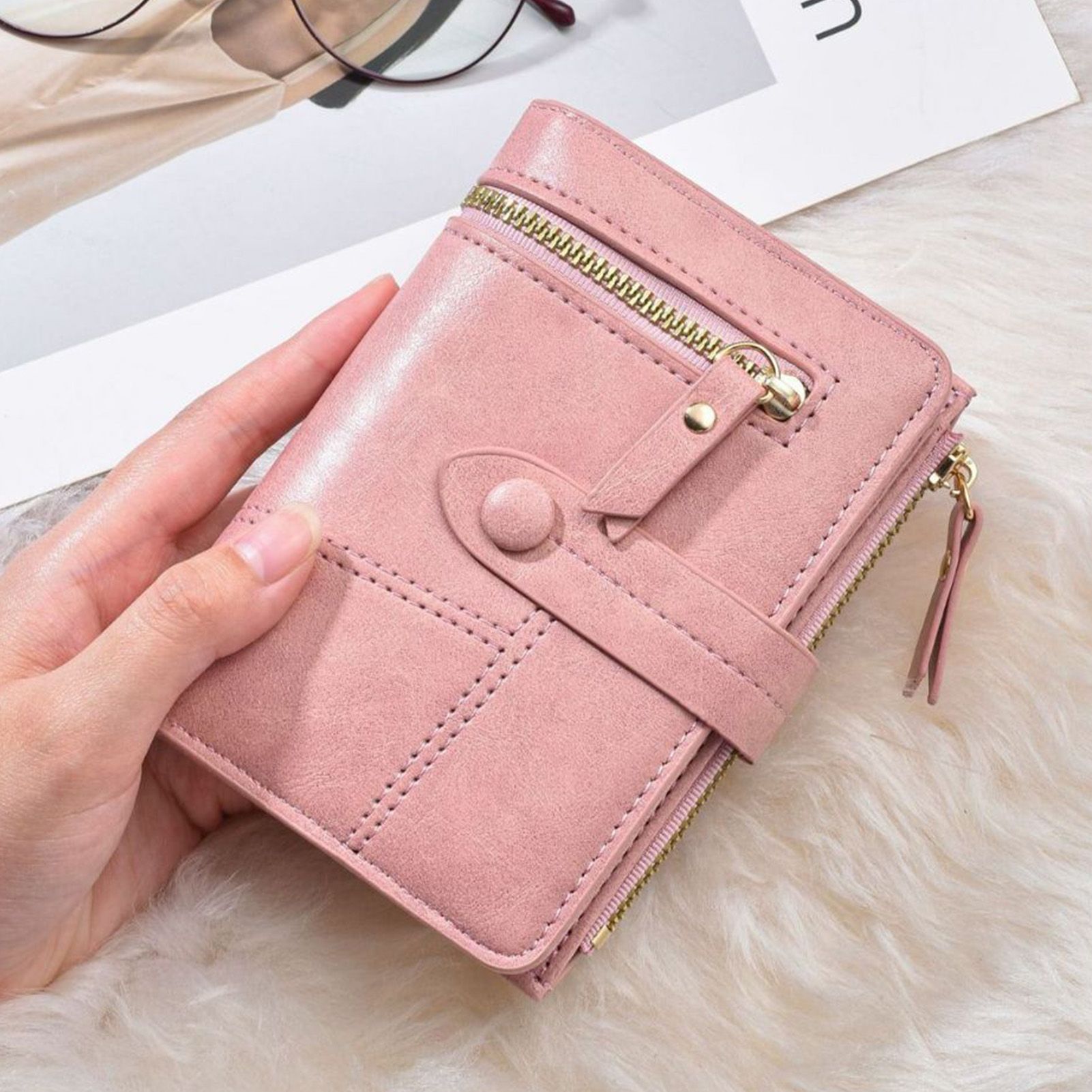 Women Wallet PU Leather Short Small Size Multiple Slots Card Holder Coin Purse for Daily Life Pink - Image 5