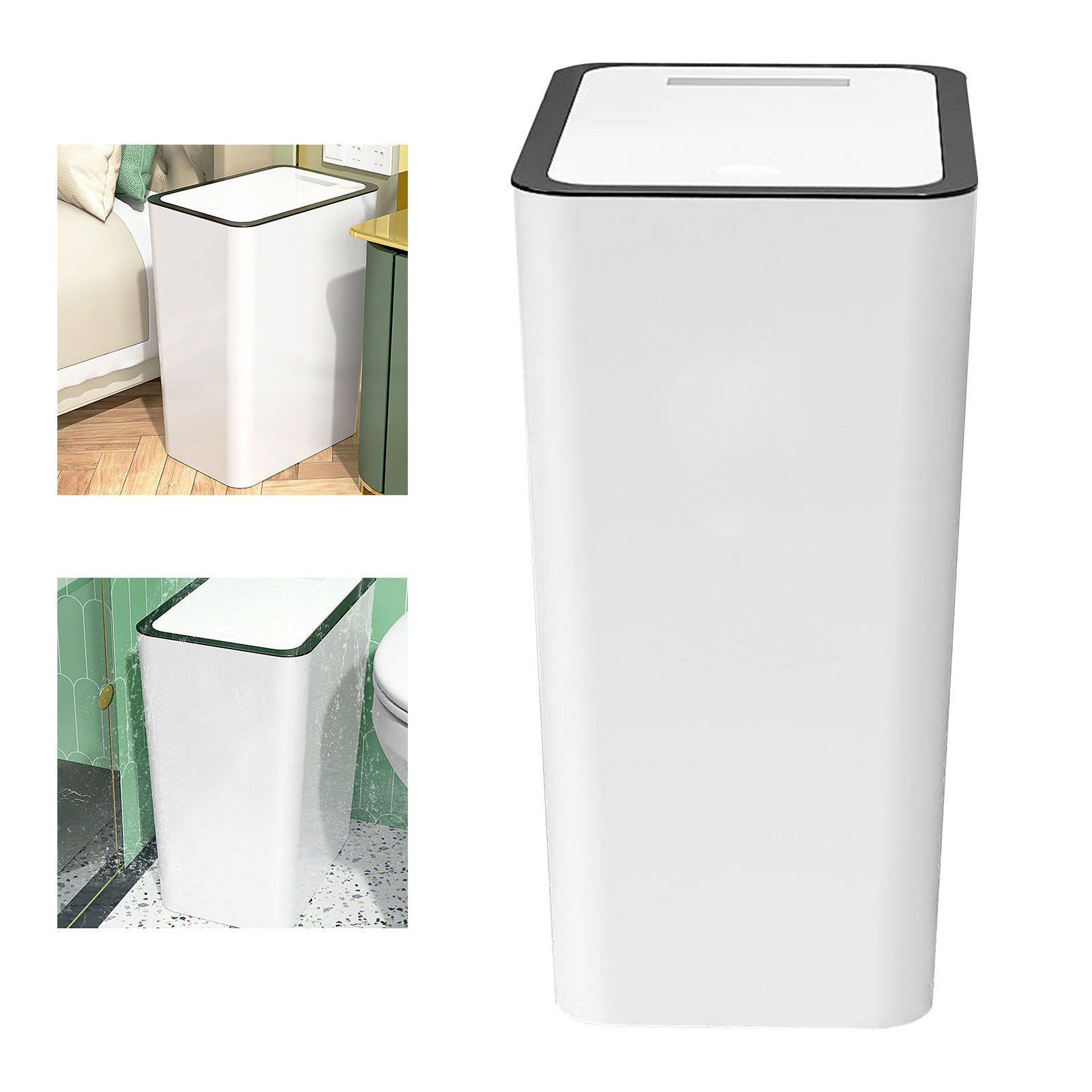 Press Type Trash Can with Cover 15L Capacity Plastic Garbage Bin for Bathroom Toilet Kitchen White - Image 5