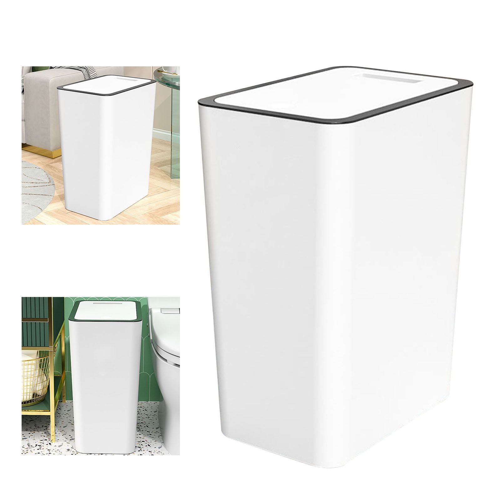Press Type Trash Can with Cover 15L Capacity Plastic Garbage Bin for Bathroom Toilet Kitchen White - Image 6