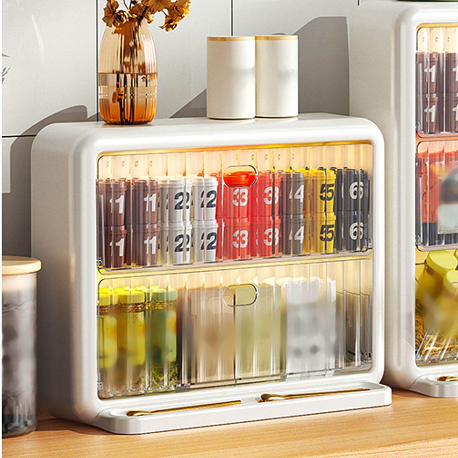 Wall Mounted Coffee Capsule Holder Clear Acrylic Compact Tea Bag Storage Rack for Office S One Layer Without Grid + One Layer with Three Compartments - Image 3