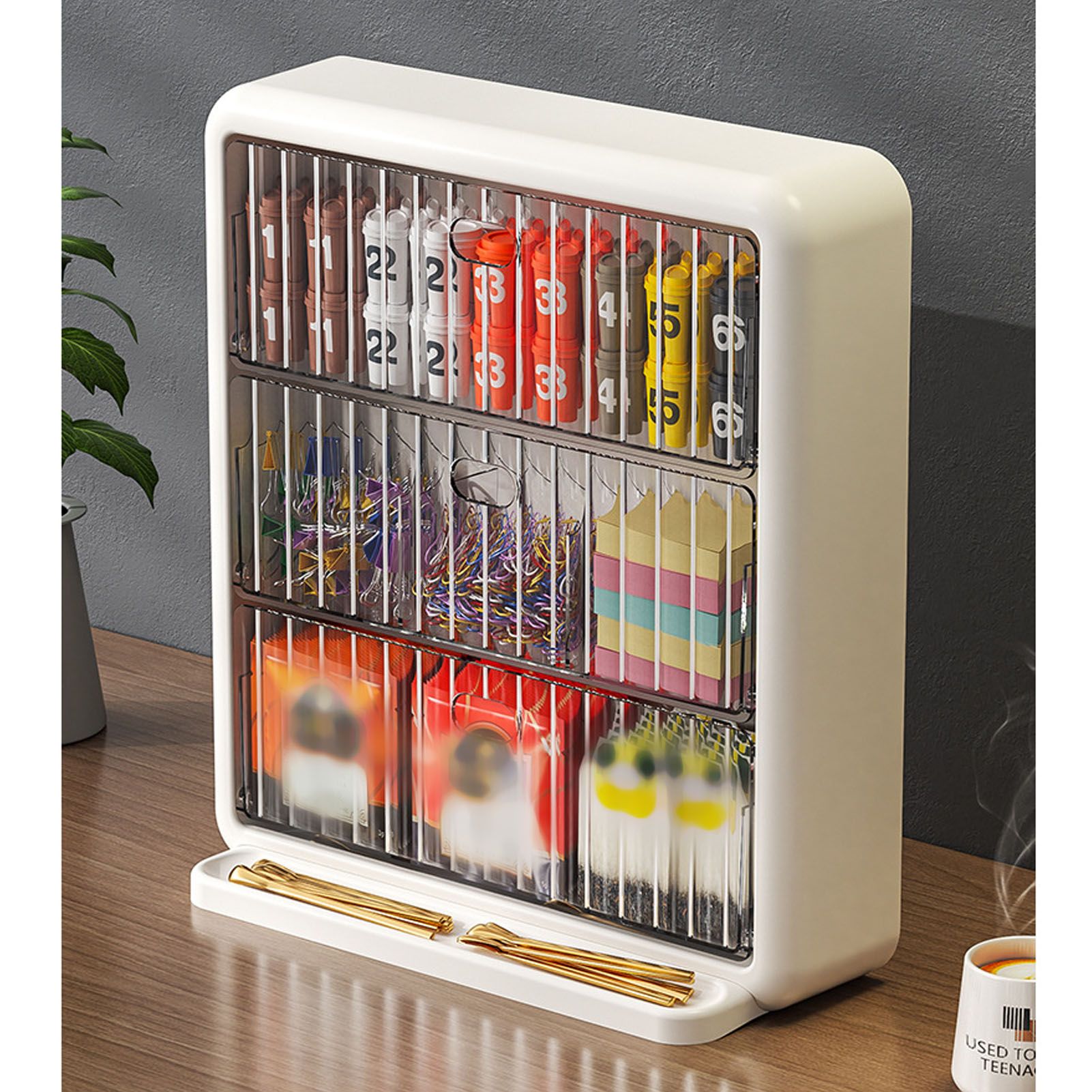 Wall Mounted Coffee Capsule Holder Clear Acrylic Compact Tea Bag Storage Rack for Office L Two Layer Without Grids + One Layer with Three Compartments - Image 4