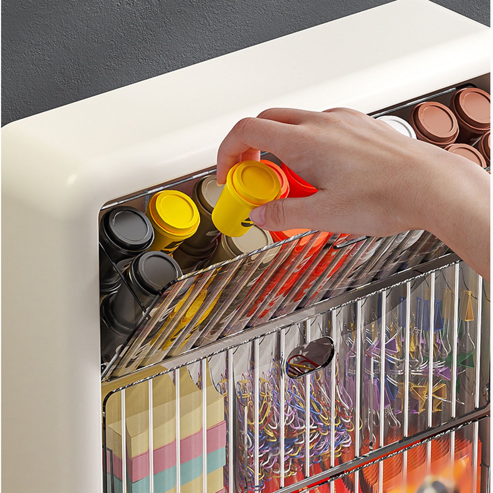 Wall Mounted Coffee Capsule Holder Clear Acrylic Compact Tea Bag Storage Rack for Office L Two Layer Without Grids + One Layer with Three Compartments - Image 5