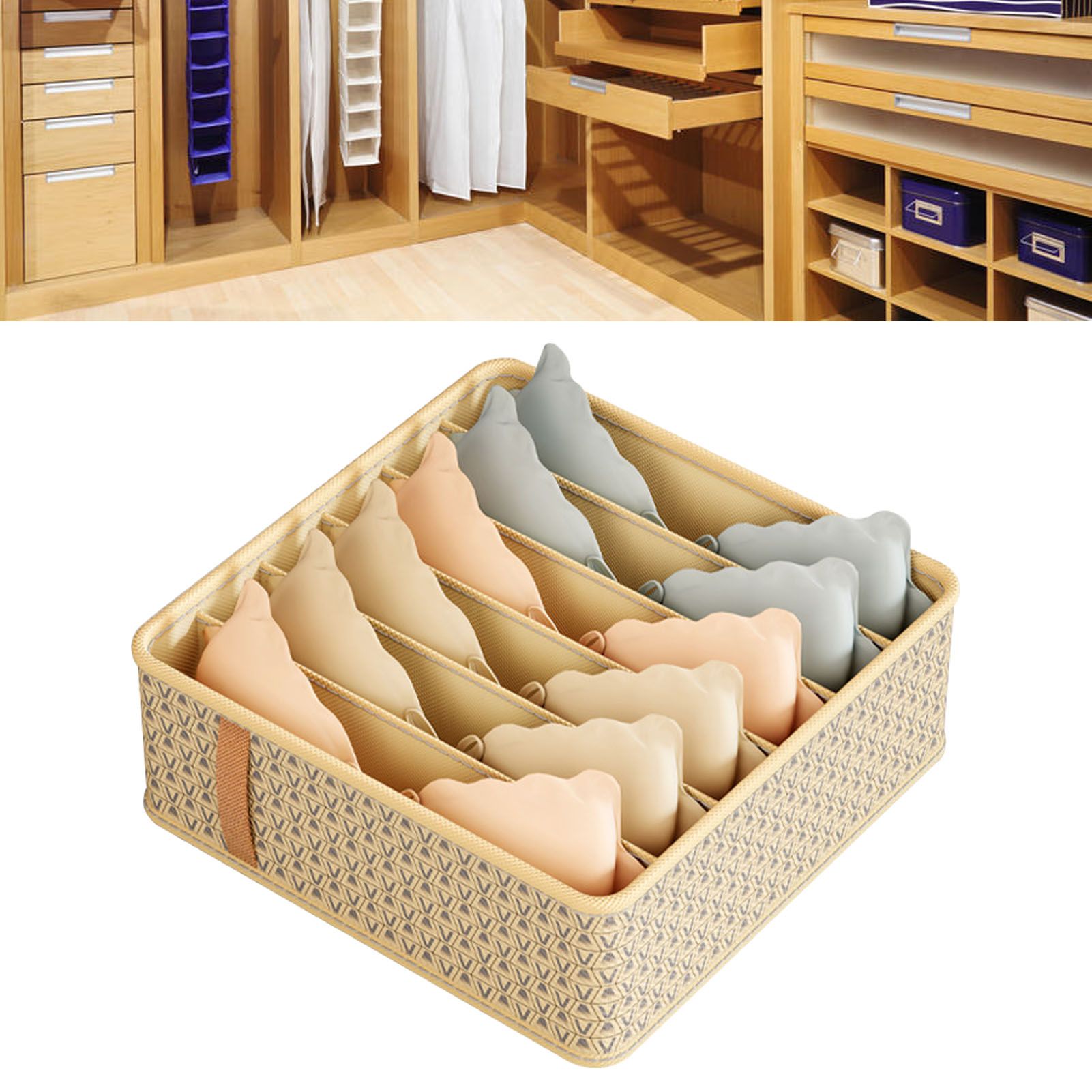 Closet Drawer Organizer Dividers Fabric Dresser Closet Organizers Storage Bins Space Saving Mess Free Beige Large 6 Grid 32x32x11cm - Image 5