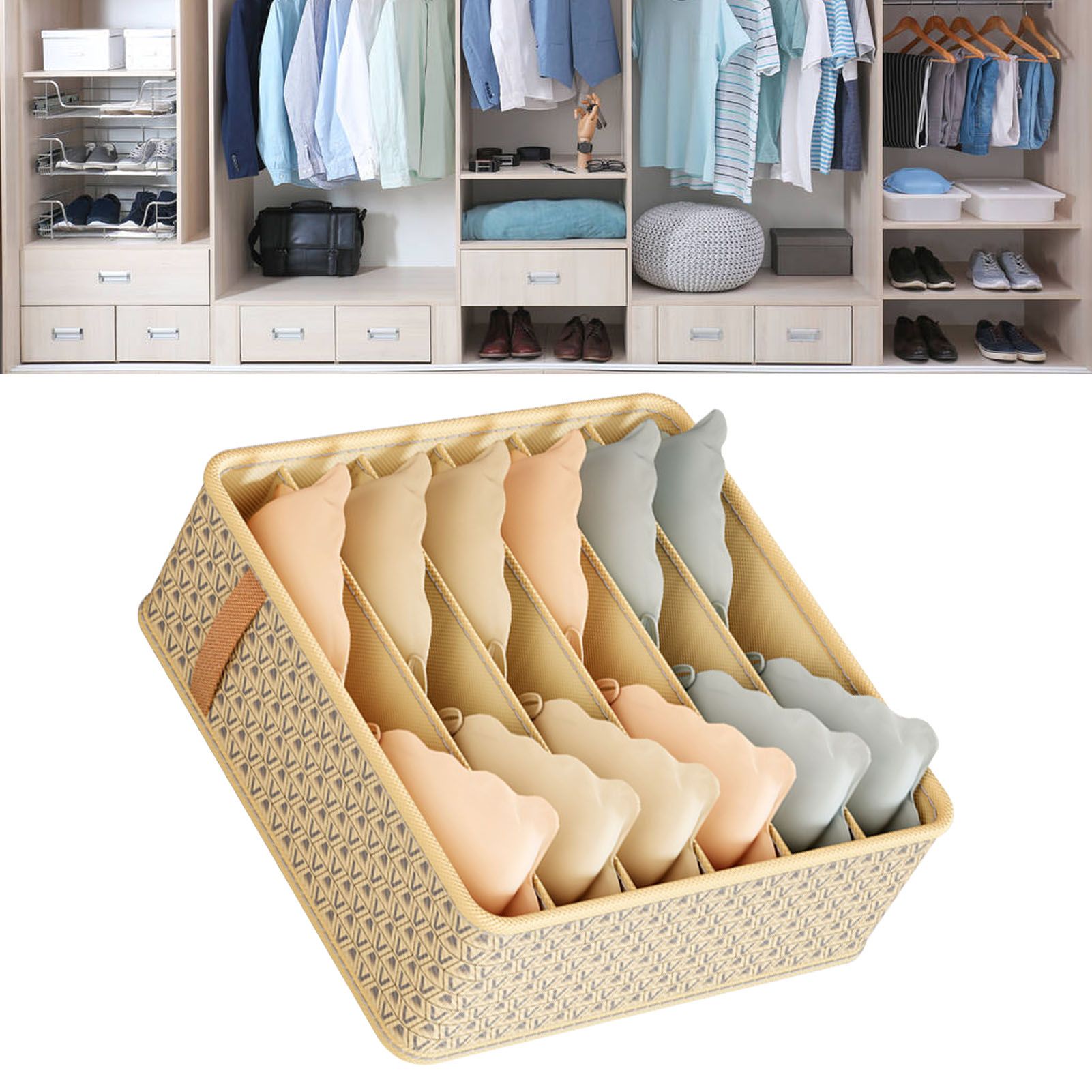Closet Drawer Organizer Dividers Fabric Dresser Closet Organizers Storage Bins Space Saving Mess Free Beige Large 6 Grid 32x32x11cm - Image 6