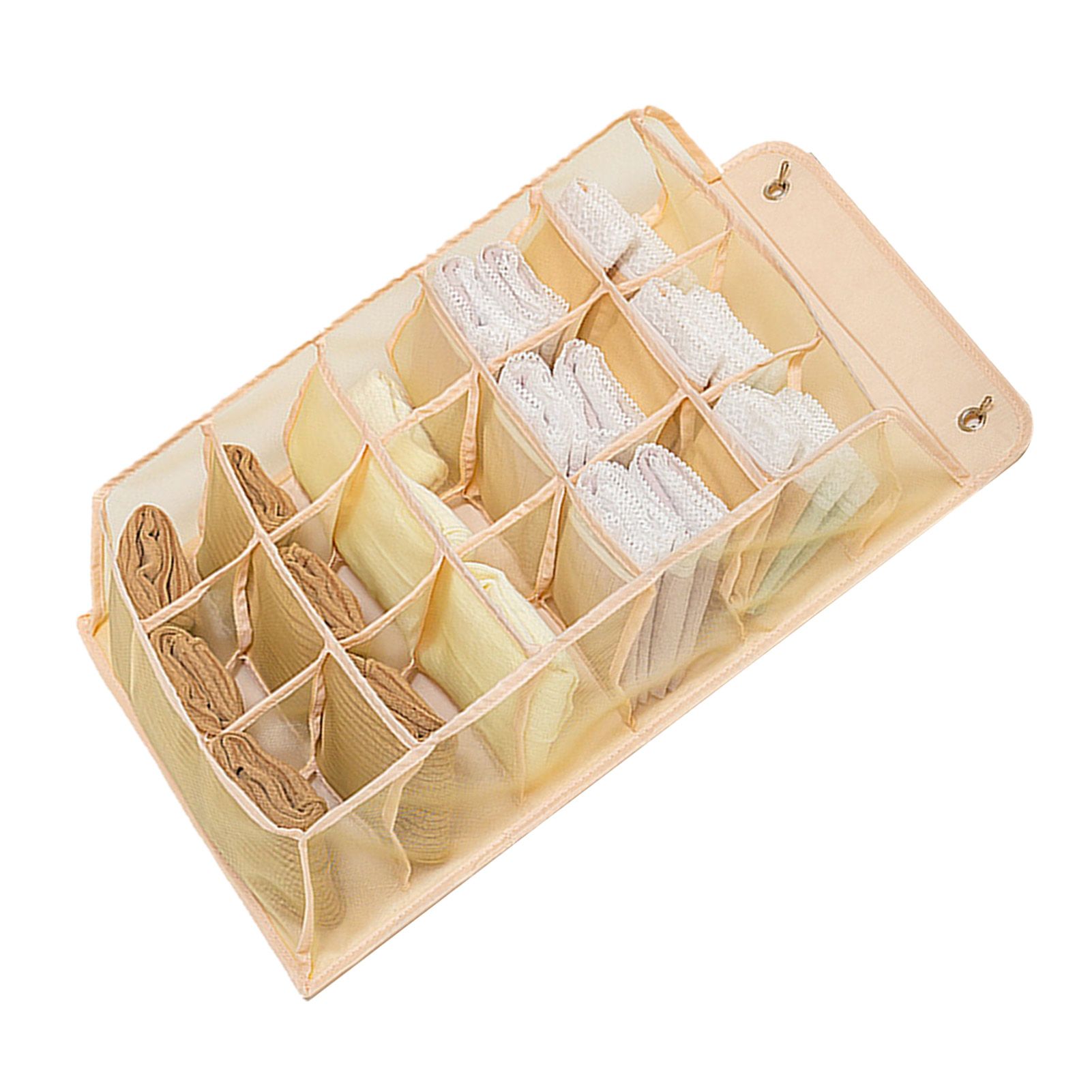 Closet Hanging Underwear Organizer Mesh Oxford Cloth PP Board Underwear Wall Shelf Wardrobe Hanging Storage Bag for Bra Socks Underpants 15 Pockets Beige - Image 2