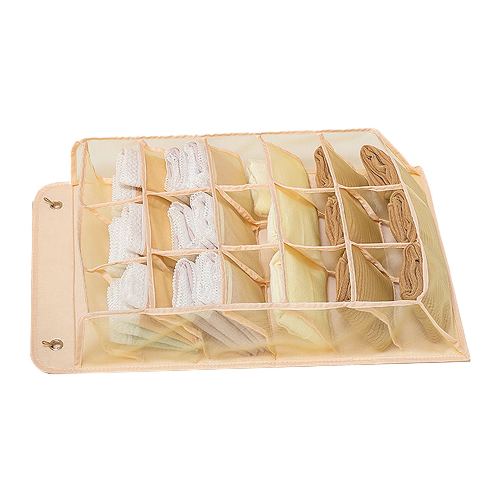 Closet Hanging Underwear Organizer Mesh Oxford Cloth PP Board Underwear Wall Shelf Wardrobe Hanging Storage Bag for Bra Socks Underpants 15 Pockets Beige - Image 3