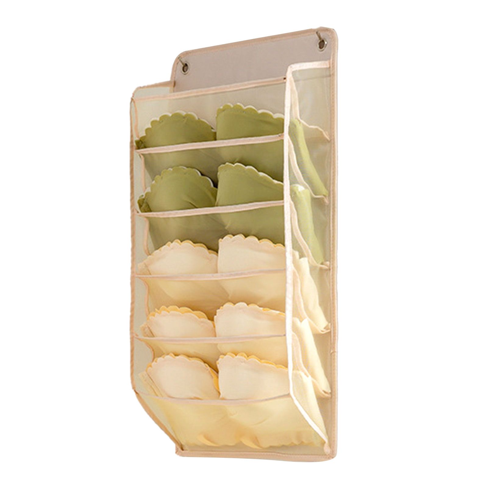 Closet Hanging Underwear Organizer Mesh Oxford Cloth PP Board Underwear Wall Shelf Wardrobe Hanging Storage Bag for Bra Socks Underpants 5 Pockets Beige - Image 1