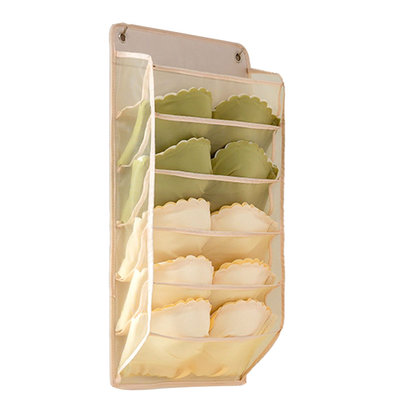 Closet Hanging Underwear Organizer Mesh Oxford Cloth PP Board Underwear Wall Shelf Wardrobe Hanging Storage Bag for Bra Socks Underpants 5 Pockets Beige - Image 4