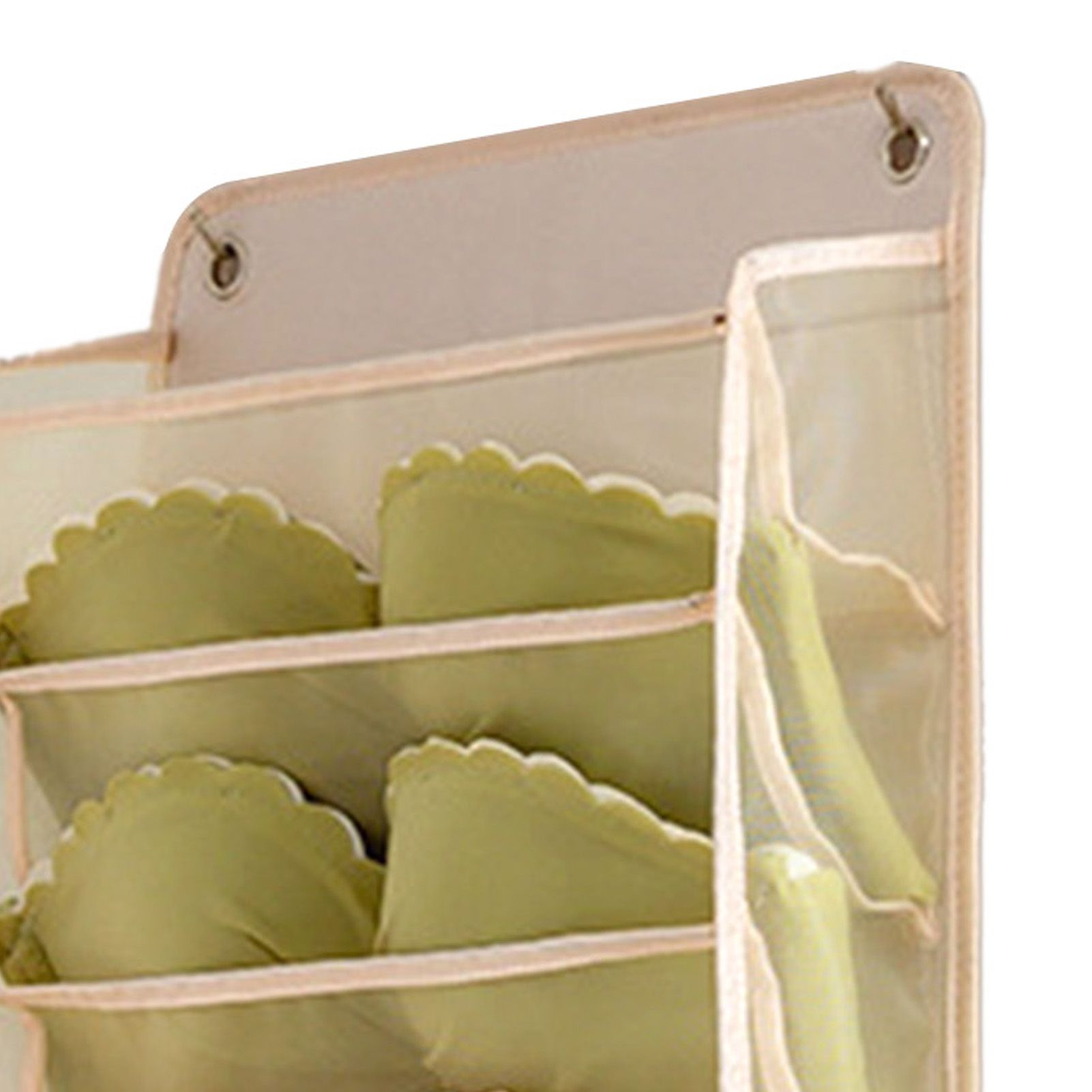 Closet Hanging Underwear Organizer Mesh Oxford Cloth PP Board Underwear Wall Shelf Wardrobe Hanging Storage Bag for Bra Socks Underpants 5 Pockets Beige - Image 7
