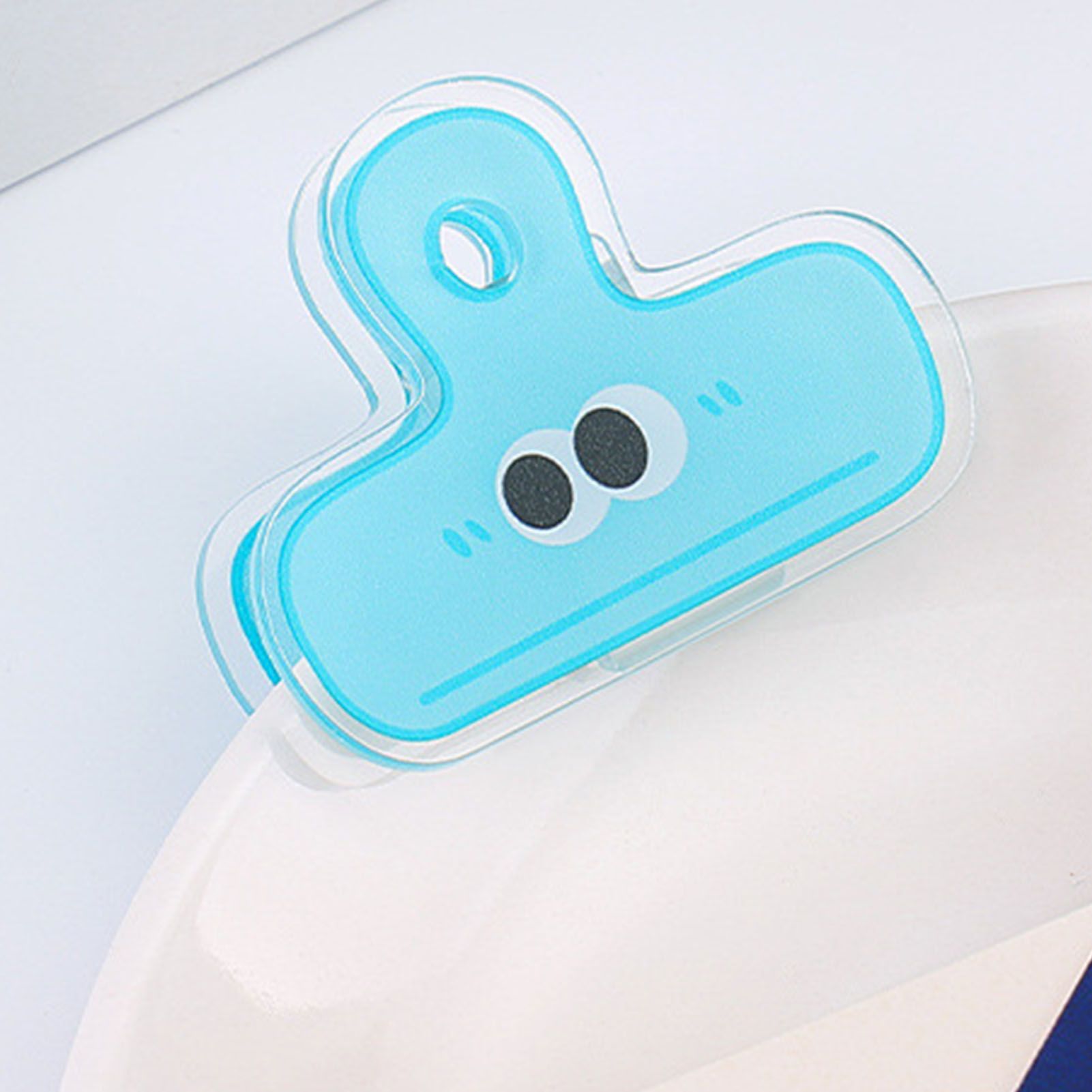 Stationery Clip Plastic Cute Cartoon Double Sided Multifunctional Long Tail Document Clamps For Office Supplies Binder Paper Blue Expression - Image 5