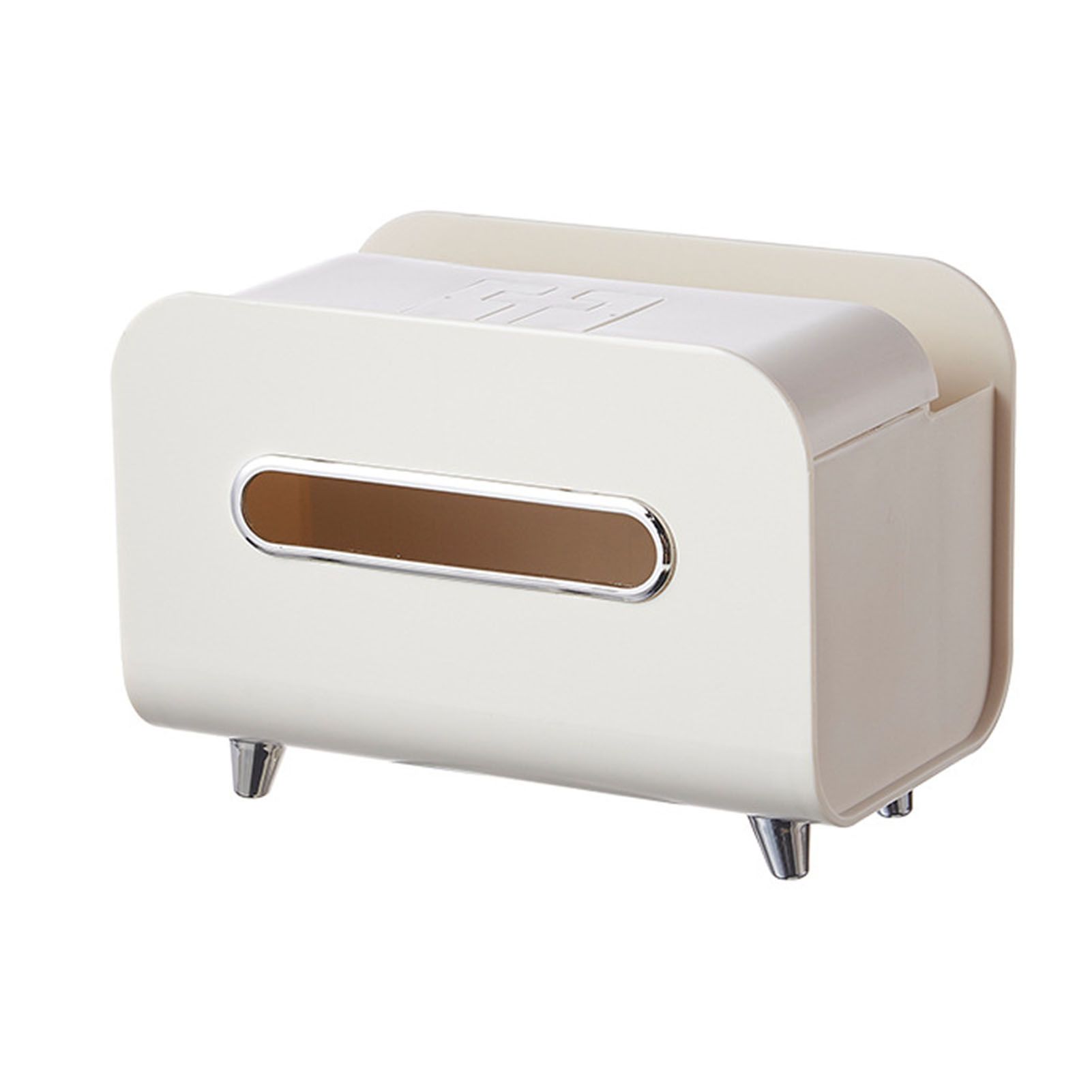 Desktop Tissue Box Multifunction Tissue Storage Dispenser with Phone Holder Remote Control Organizer Cream White - Image 1