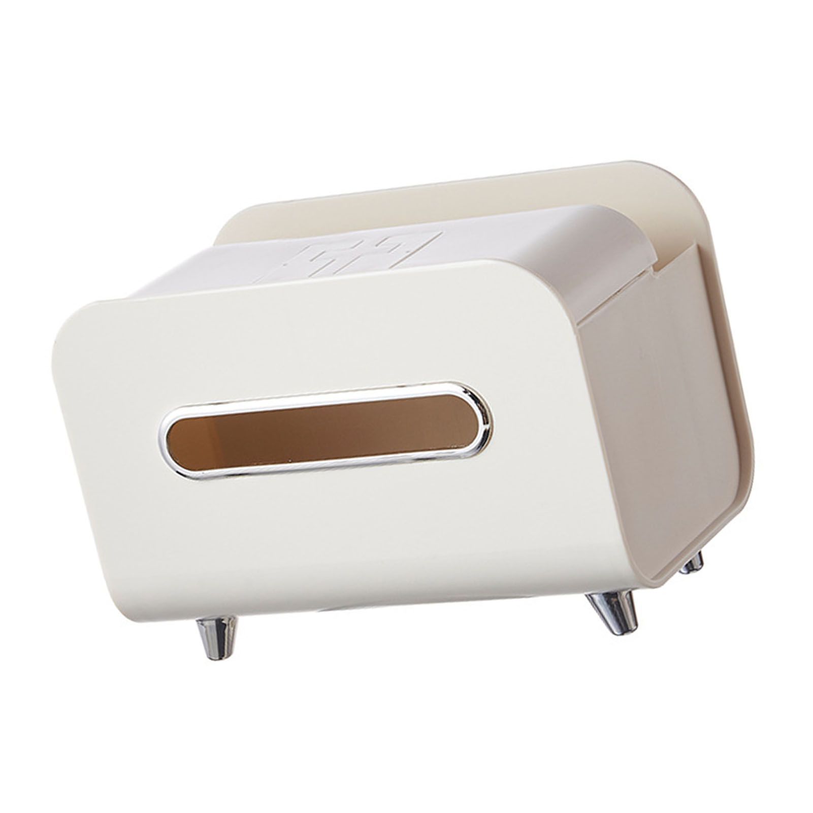Desktop Tissue Box Multifunction Tissue Storage Dispenser with Phone Holder Remote Control Organizer Cream White - Image 2