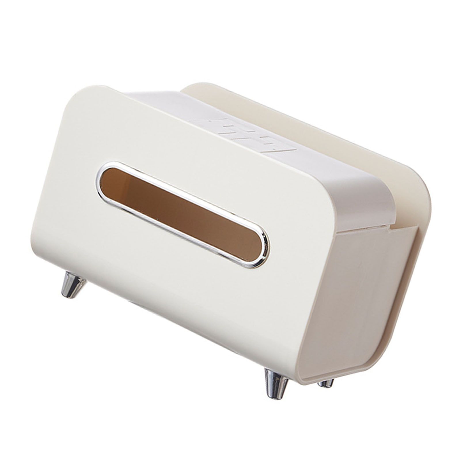 Desktop Tissue Box Multifunction Tissue Storage Dispenser with Phone Holder Remote Control Organizer Cream White - Image 3