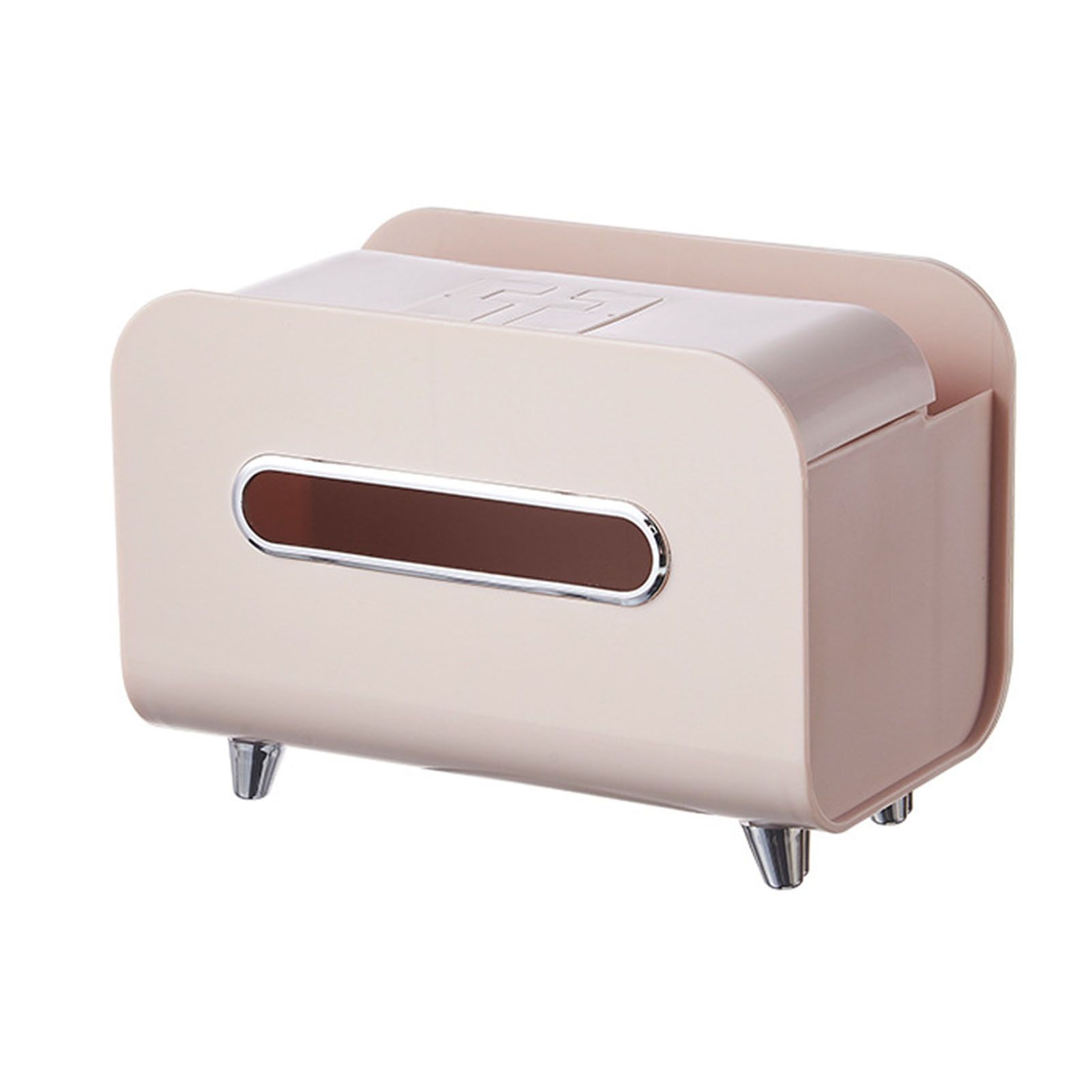 Desktop Tissue Box Multifunction Tissue Storage Dispenser with Phone Holder Remote Control Organizer Pink - Image 1