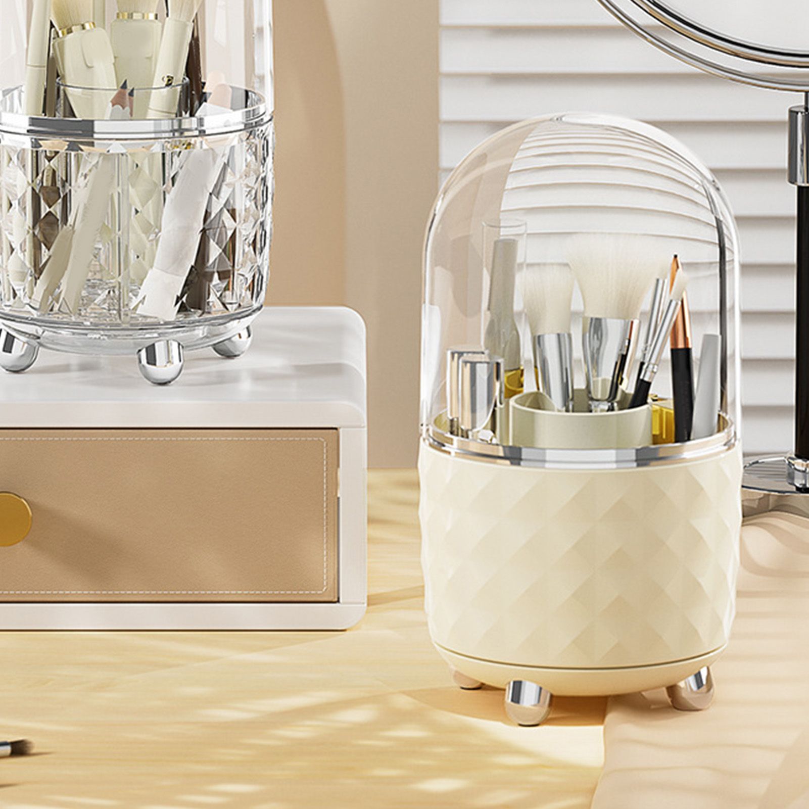 Rotating Pen Holder Desktop Makeup Brush Storage Organizer Plastic Home Decoration for Cosmetics Pencil White - Image 6
