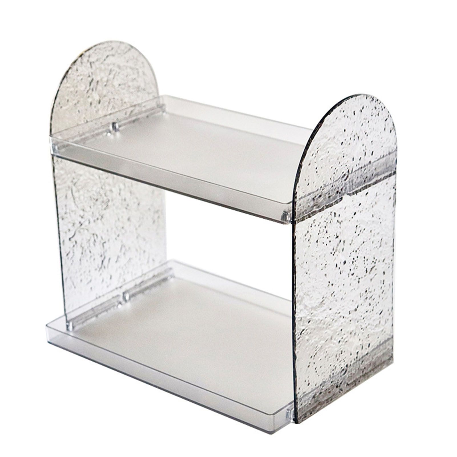 2 Tier Desk Organizer Double Layer Storage Rack Transparent Desktop Stand Holder for Stationery Cosmetic Transparent Grey - Image 1