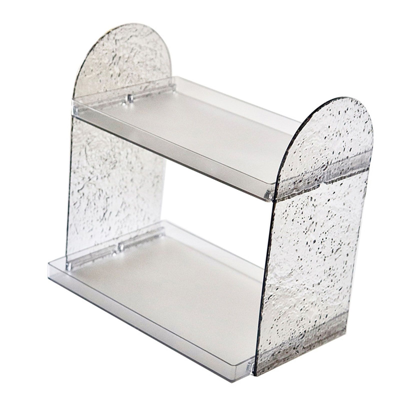 2 Tier Desk Organizer Double Layer Storage Rack Transparent Desktop Stand Holder for Stationery Cosmetic Transparent Grey - Image 2