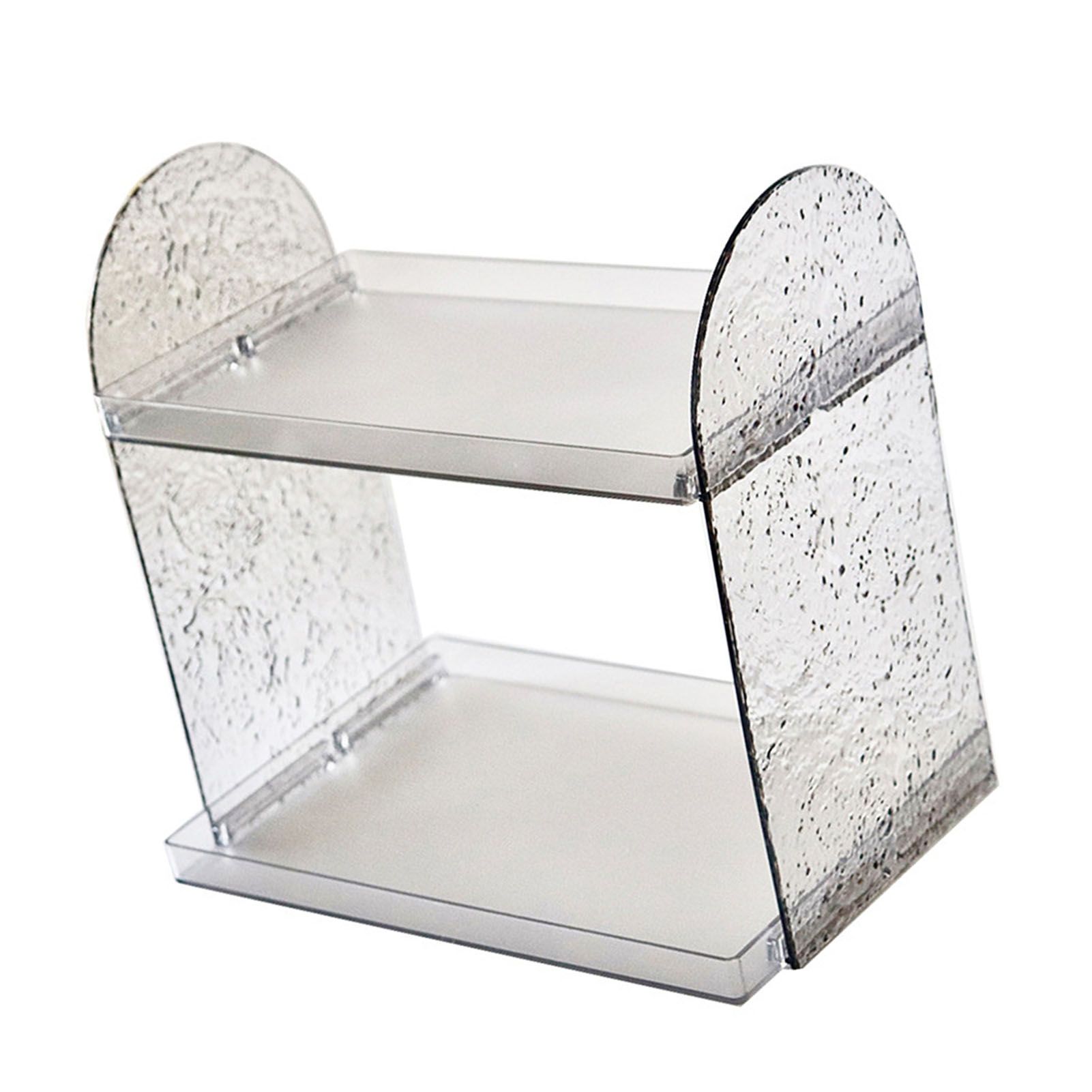 2 Tier Desk Organizer Double Layer Storage Rack Transparent Desktop Stand Holder for Stationery Cosmetic Transparent Grey - Image 3