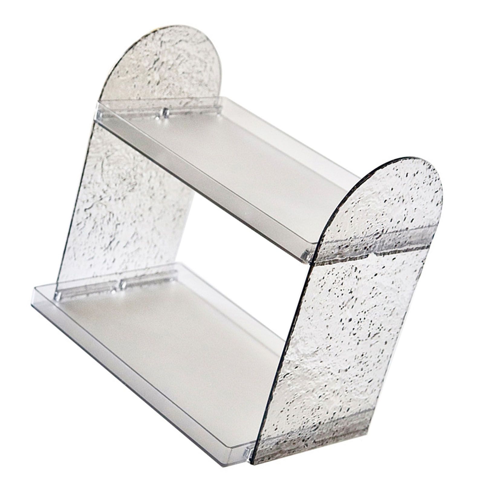 2 Tier Desk Organizer Double Layer Storage Rack Transparent Desktop Stand Holder for Stationery Cosmetic Transparent Grey - Image 4
