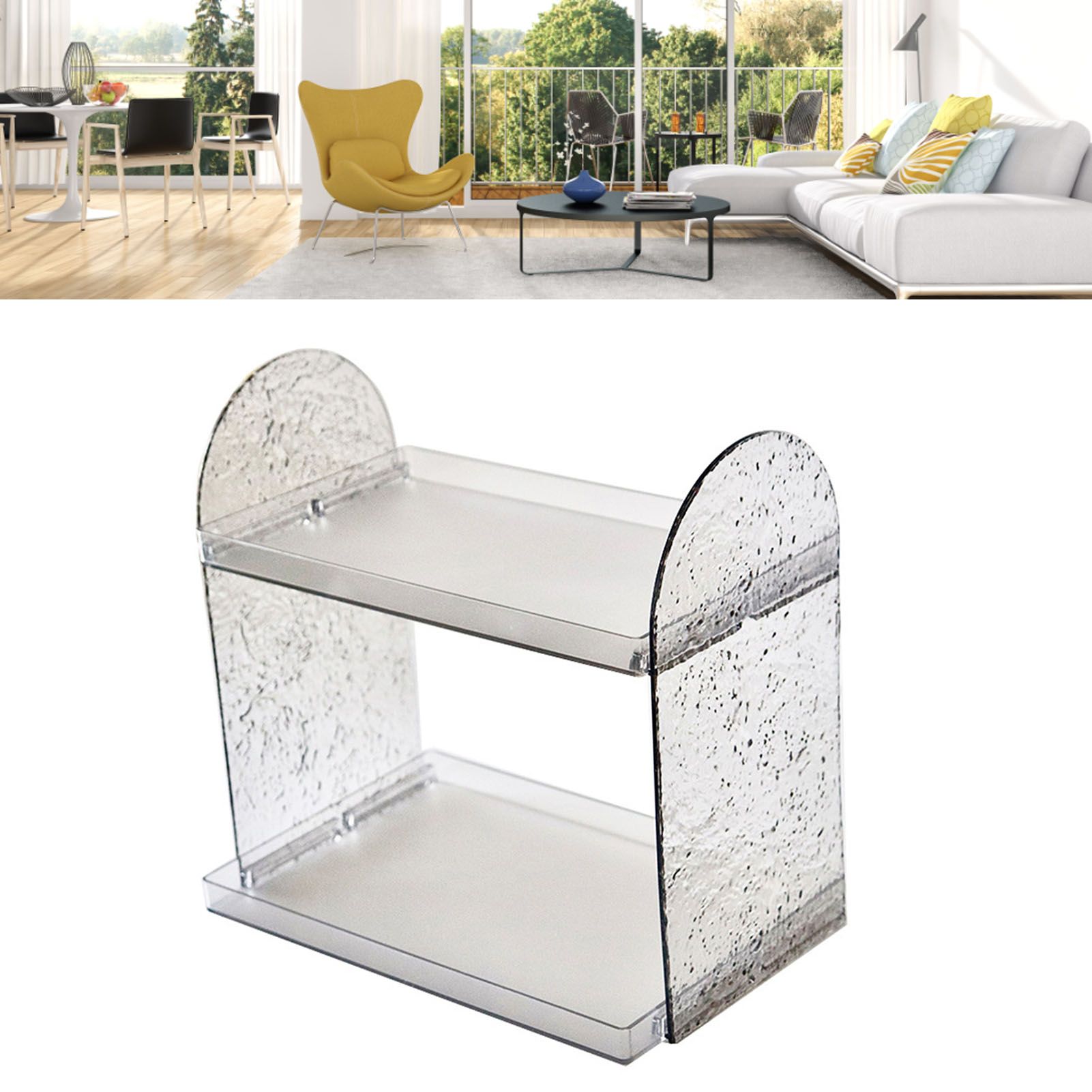 2 Tier Desk Organizer Double Layer Storage Rack Transparent Desktop Stand Holder for Stationery Cosmetic Transparent Grey - Image 5