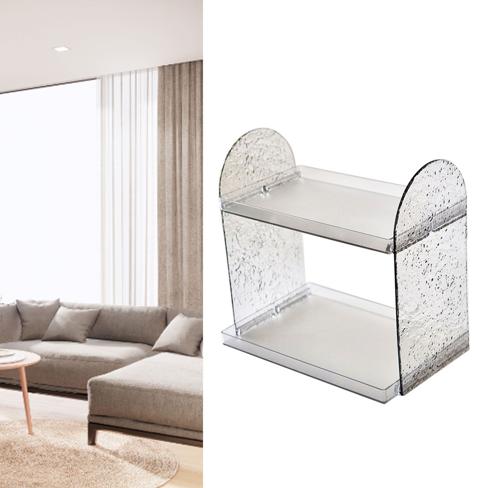 2 Tier Desk Organizer Double Layer Storage Rack Transparent Desktop Stand Holder for Stationery Cosmetic Transparent Grey - Image 6