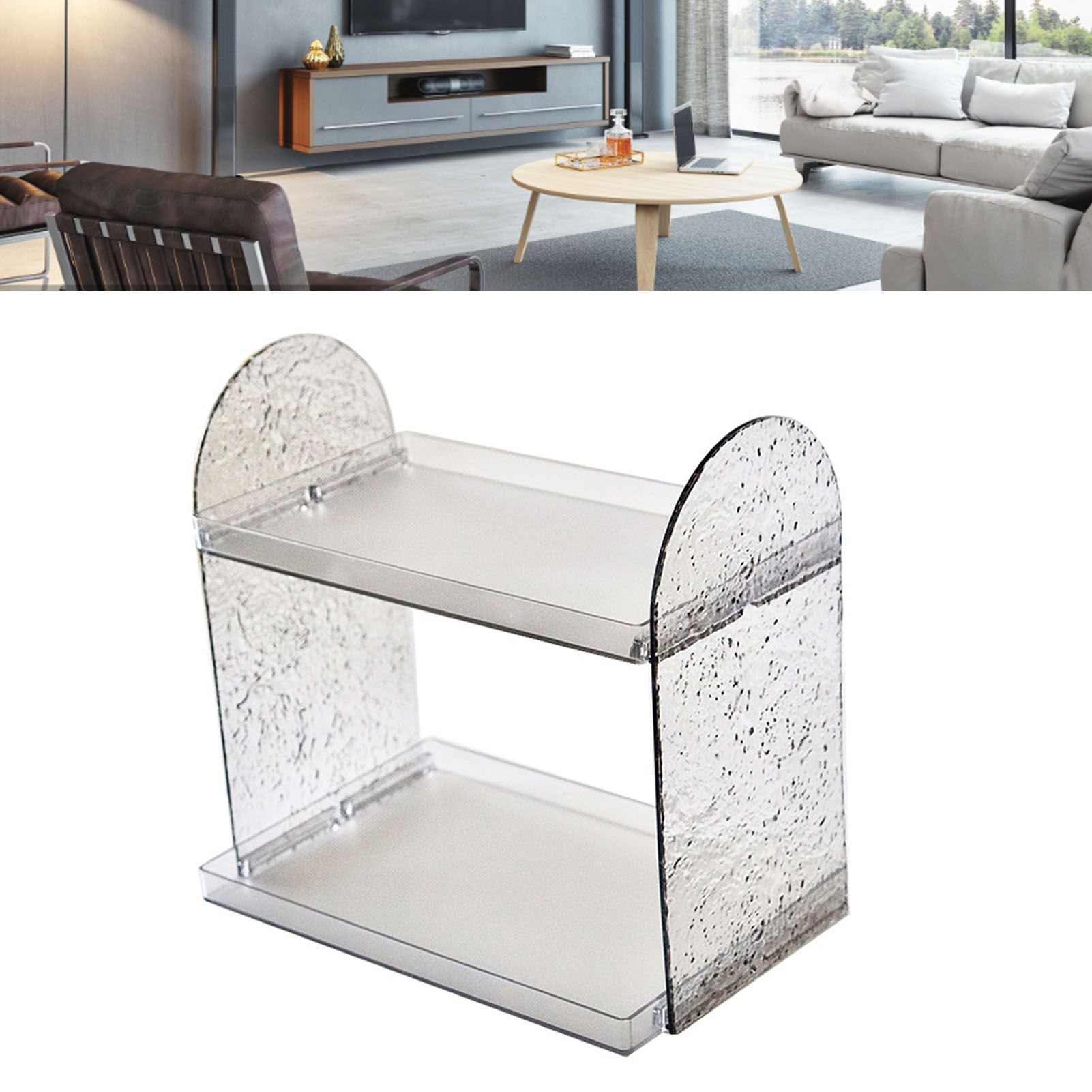 2 Tier Desk Organizer Double Layer Storage Rack Transparent Desktop Stand Holder for Stationery Cosmetic Transparent Grey - Image 7